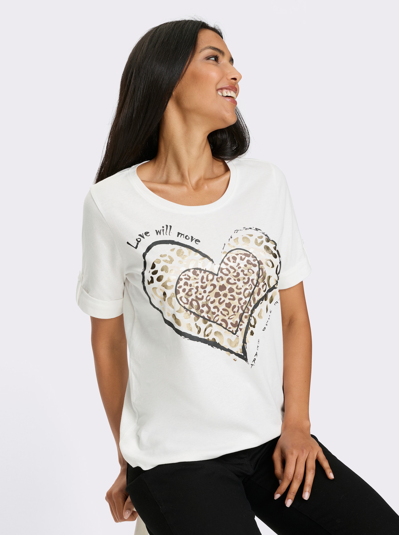 Shirt met korte mouwen en luipaardprint - ecru/goudkleur