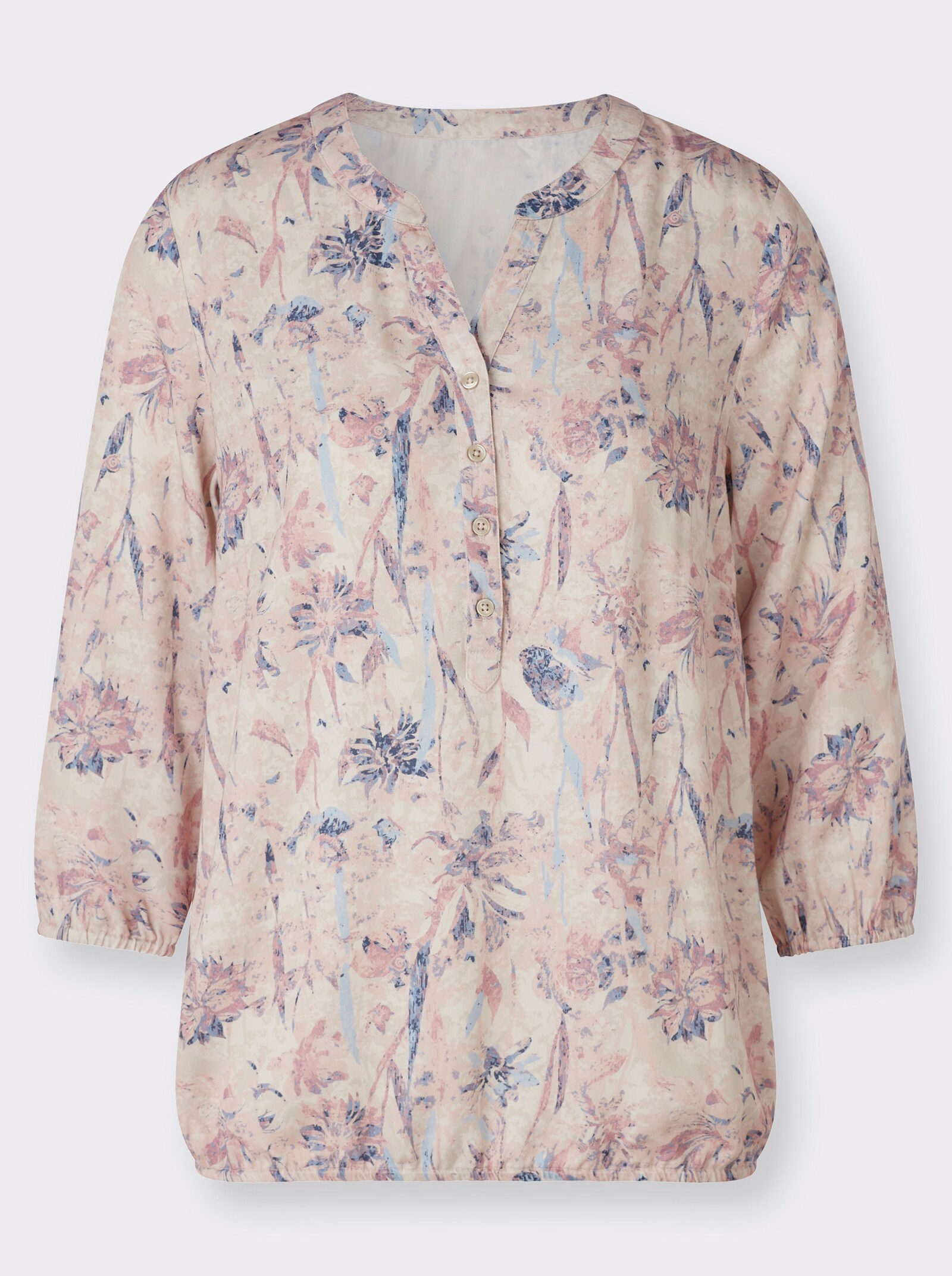Druckbluse mit Gummizug am Abschluss - sand-bleu-bedruckt