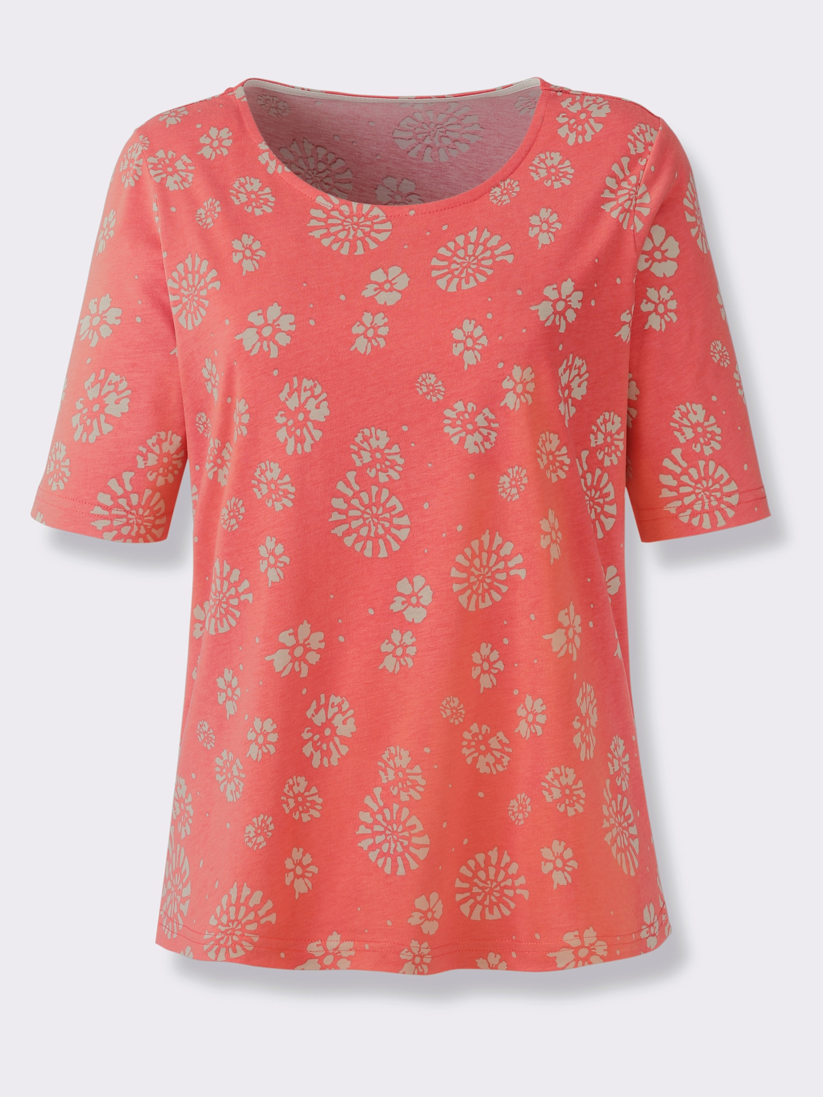 Print-Shirt mit längerem Kurzarm - koralle-beige-bedruckt