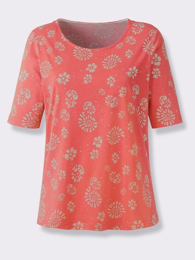 Print-Shirt mit längerem Kurzarm - koralle-beige-bedruckt