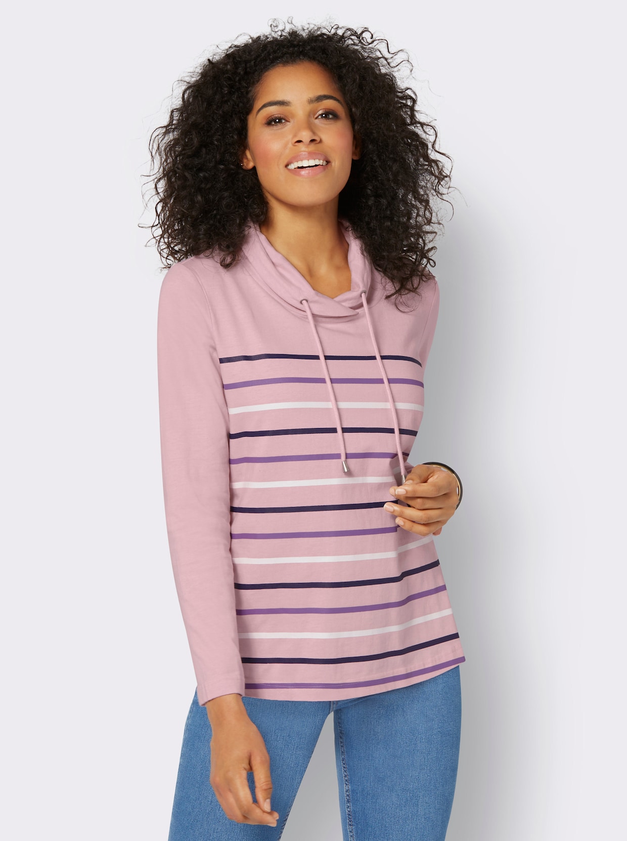 Stehkragenshirt - rosé-geringelt