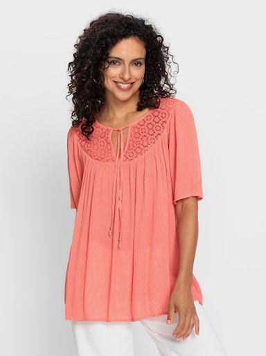 Tunika mit Häkel-Spitze - koralle