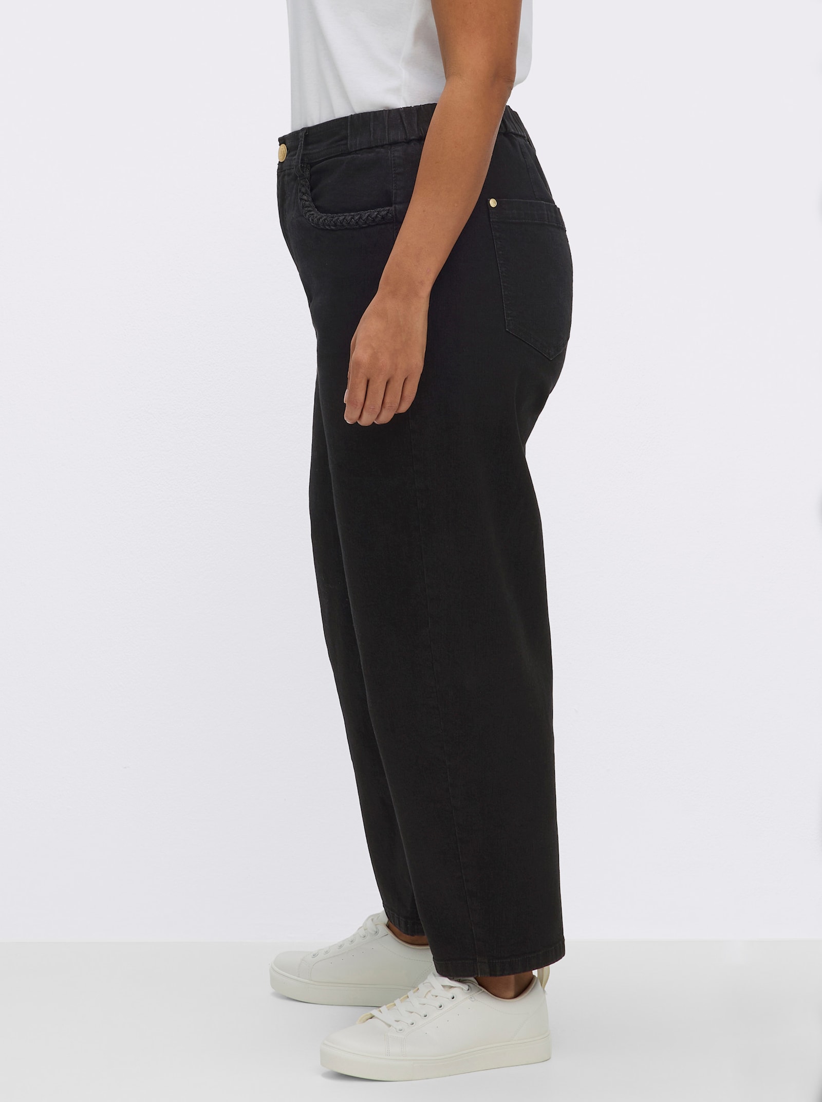 sheego Jeans mit Barrel-Leg und Flechtdetail - black denim