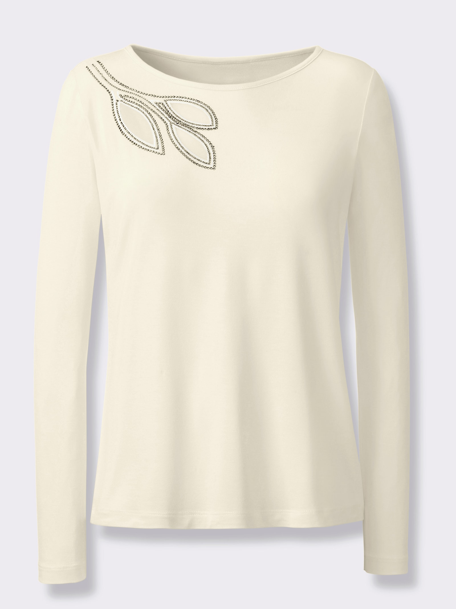 Langarmshirt mit Ziersteinchen - champagner