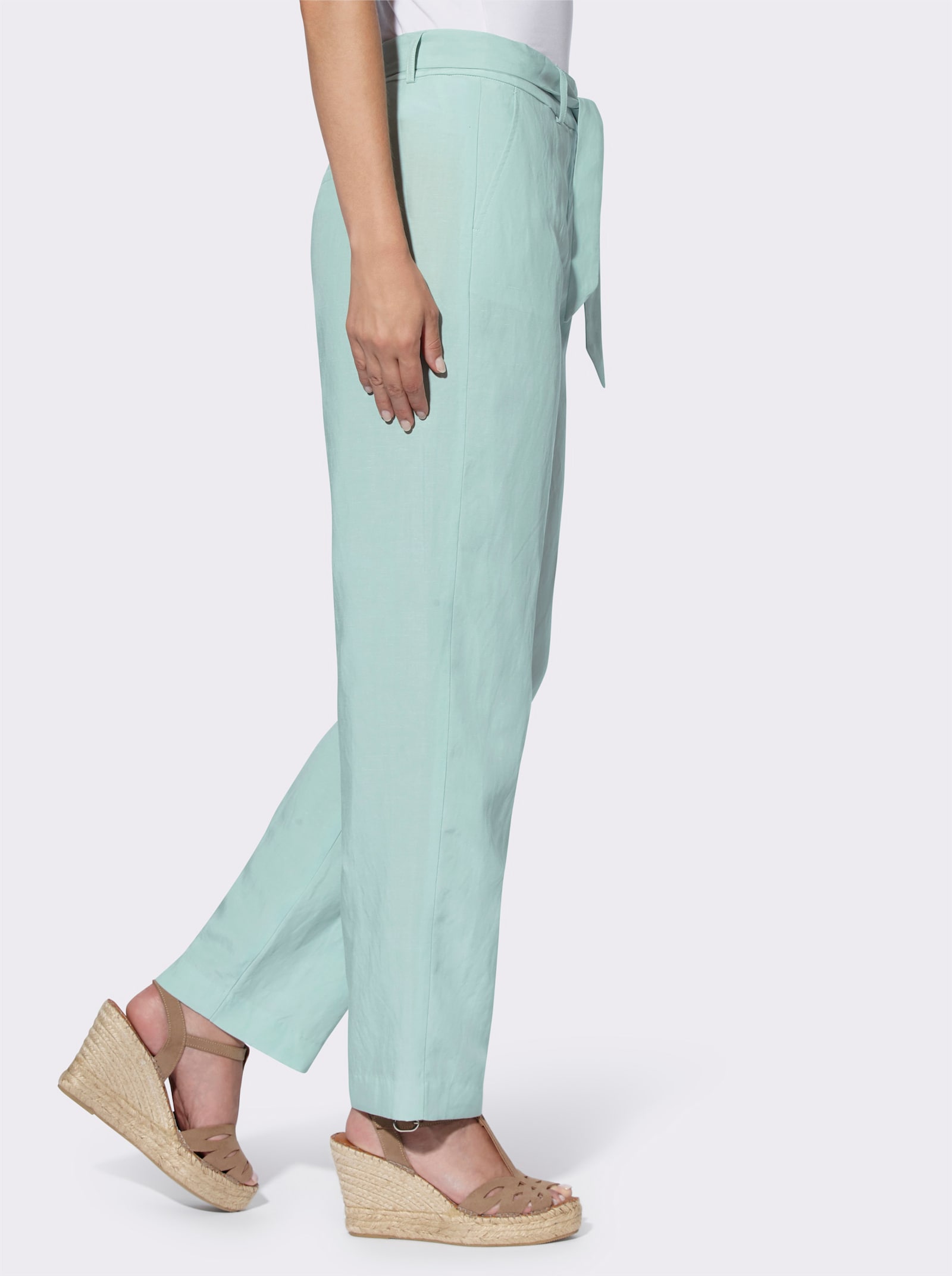 heine Leinenhose mit Bindegürtel - kalkmint