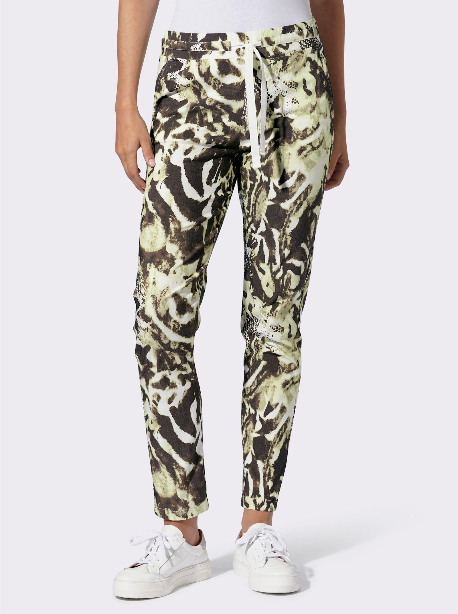 heine Druckhose mit Rundum-Dehnbund - khaki-schwarz-bedruckt