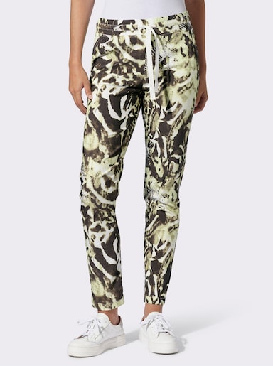 heine Druckhose - khaki-schwarz-bedruckt