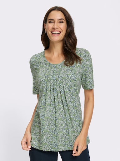 Print-Shirt mit Falten im Vorderteil - eucalyptus-grau-bedruckt