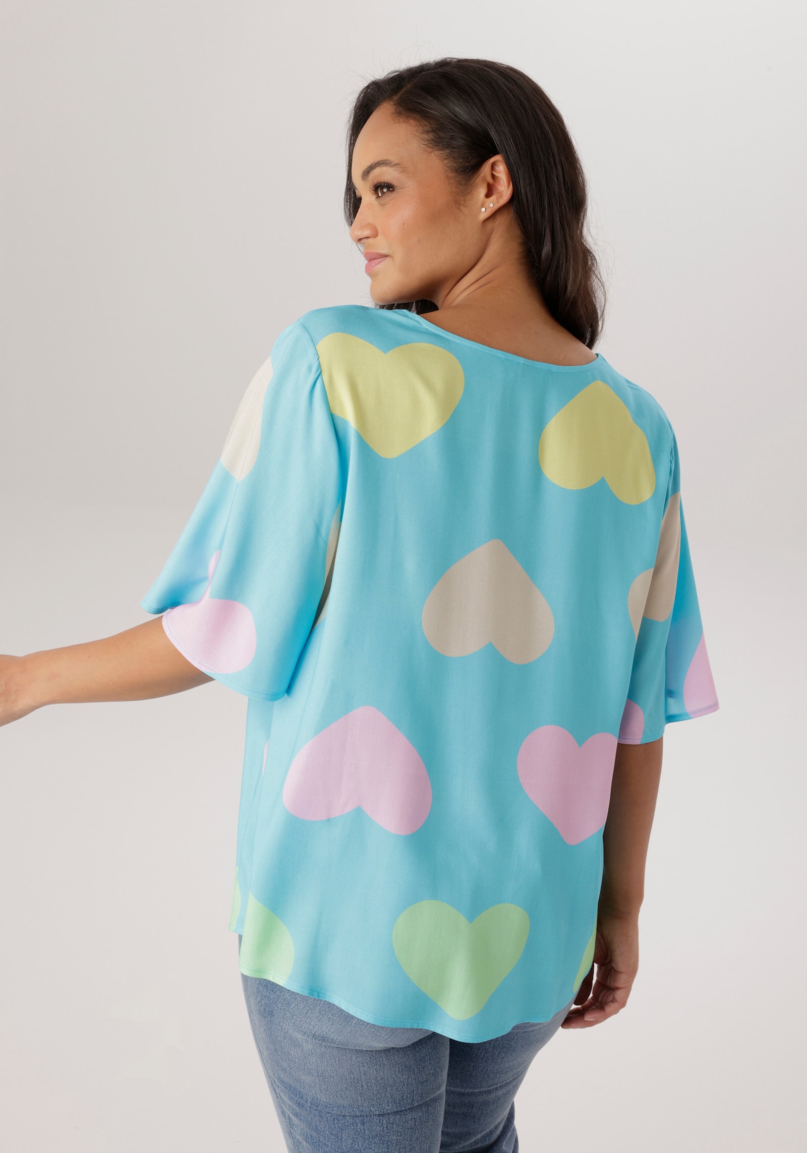Aniston PLUS Schlupfbluse - türkis-beige-grün-gelb-rose