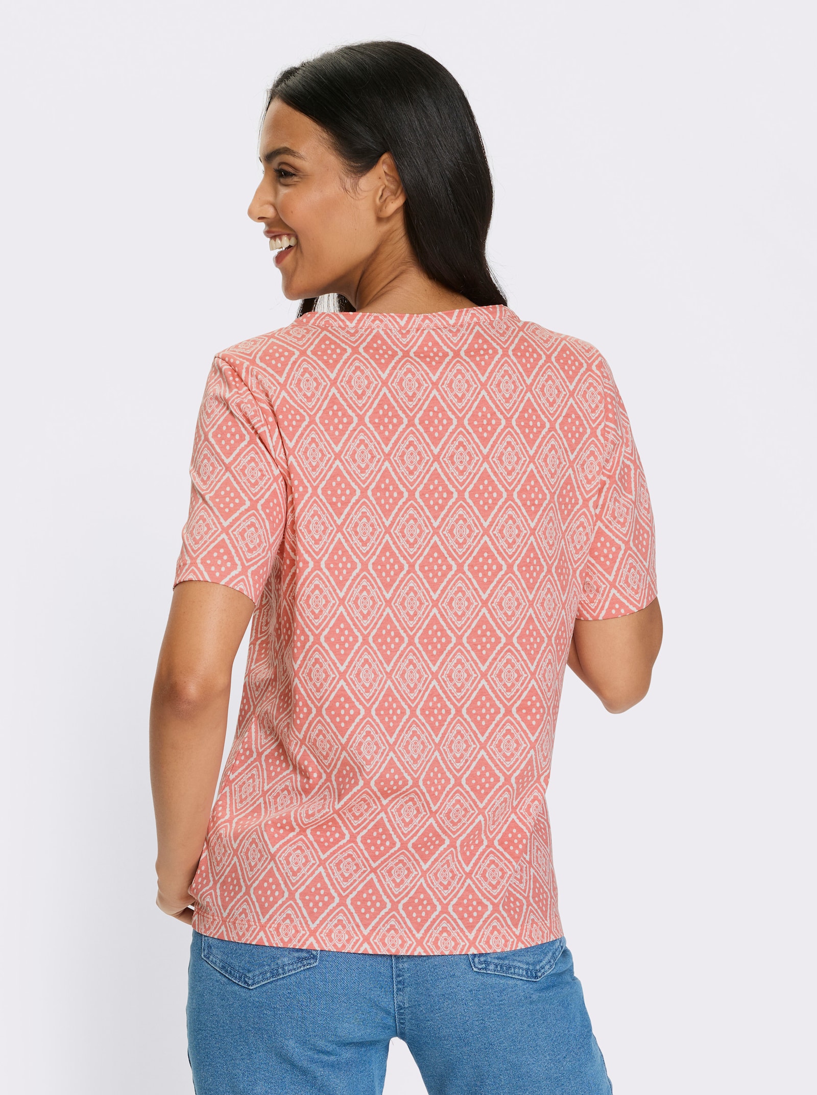 Kurzarmshirt mit Ethno-Druck - flamingo-ecru-bedruckt