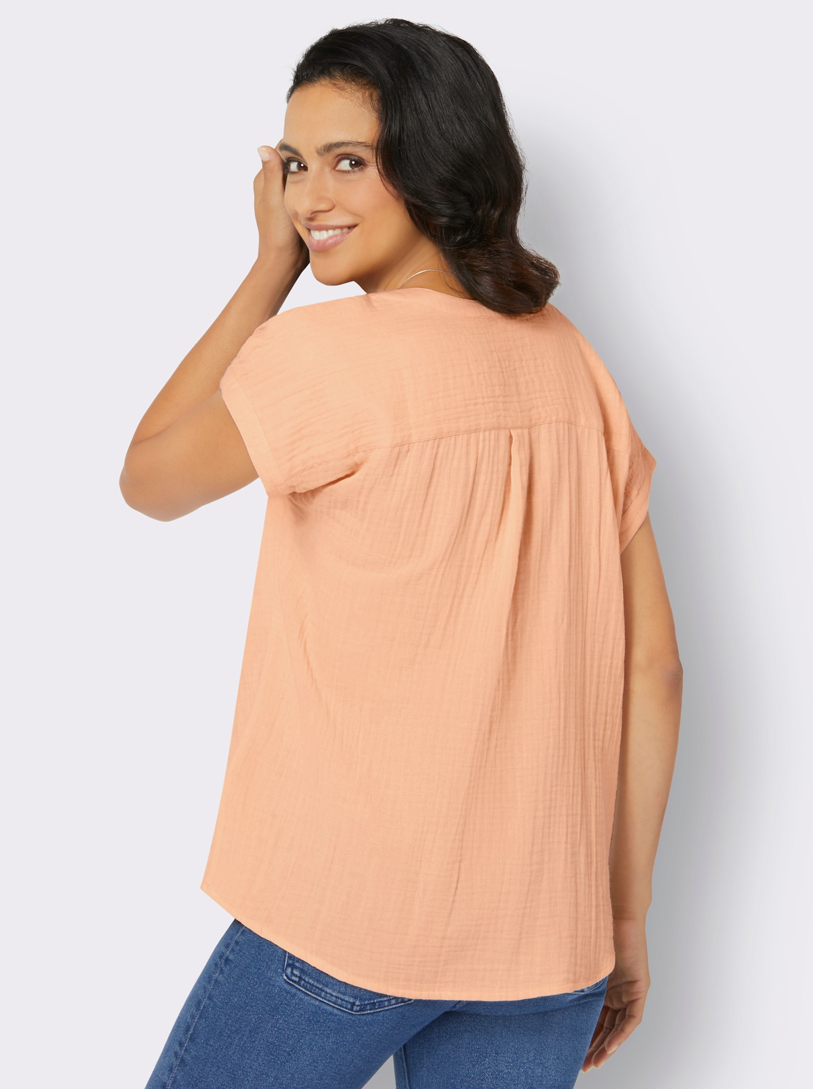 Kurzarmbluse in Musselin-Qualität - apricot