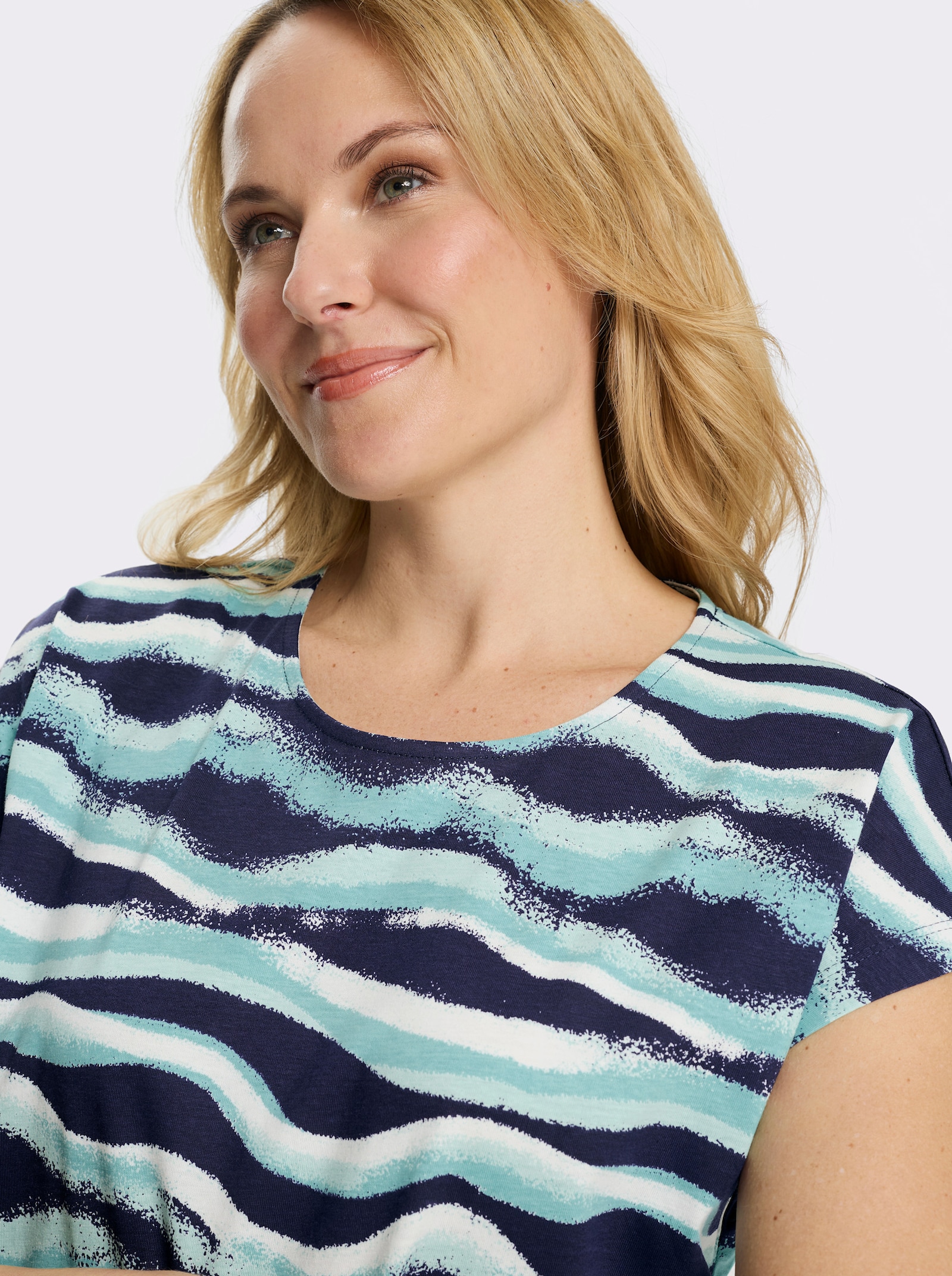 Longshirt mit Seitenschlitzen - ozean-marine-bedruckt