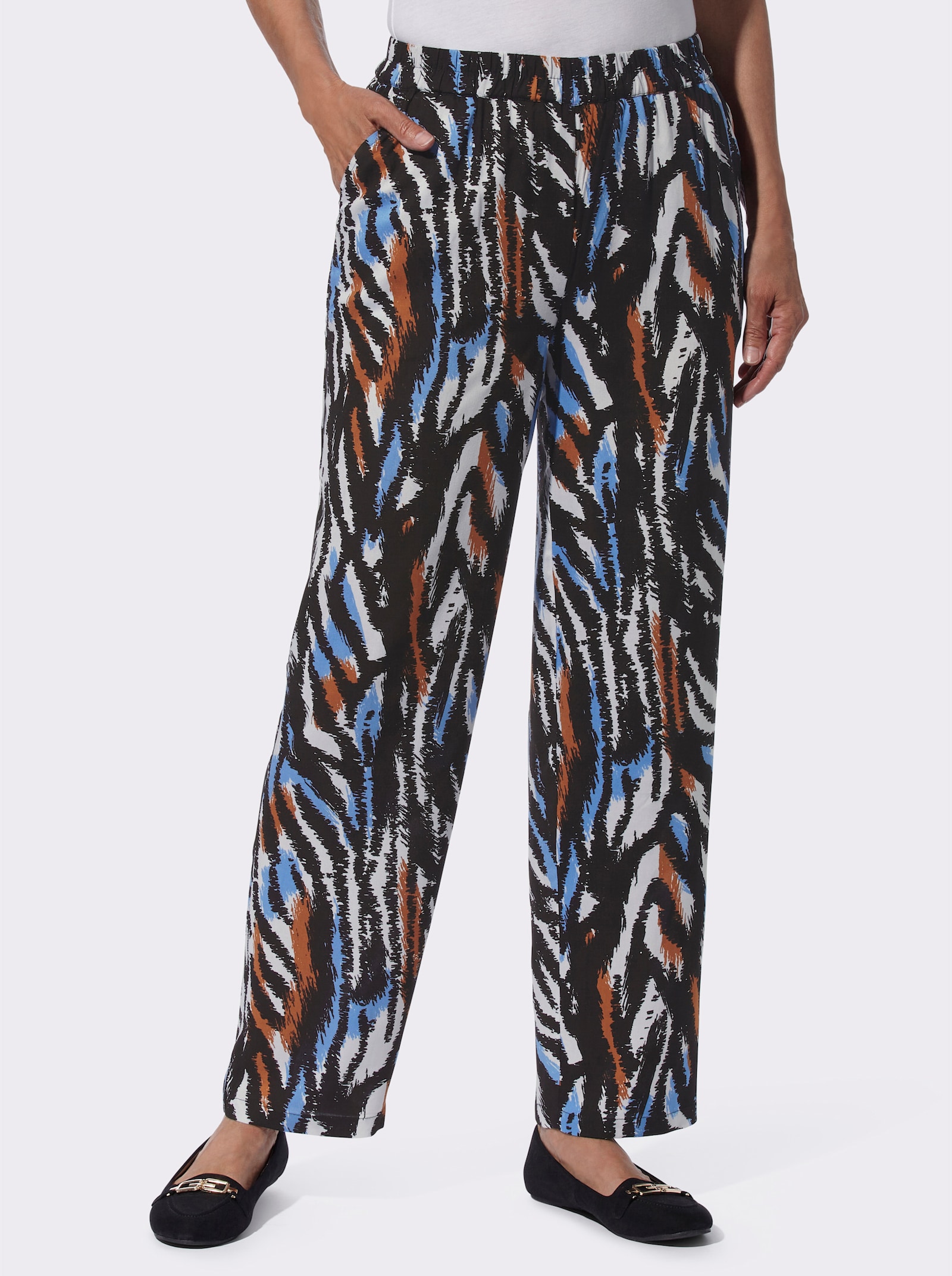 Freizeithose mit Animal-Print, reine Viskose - schwarz-bedruckt