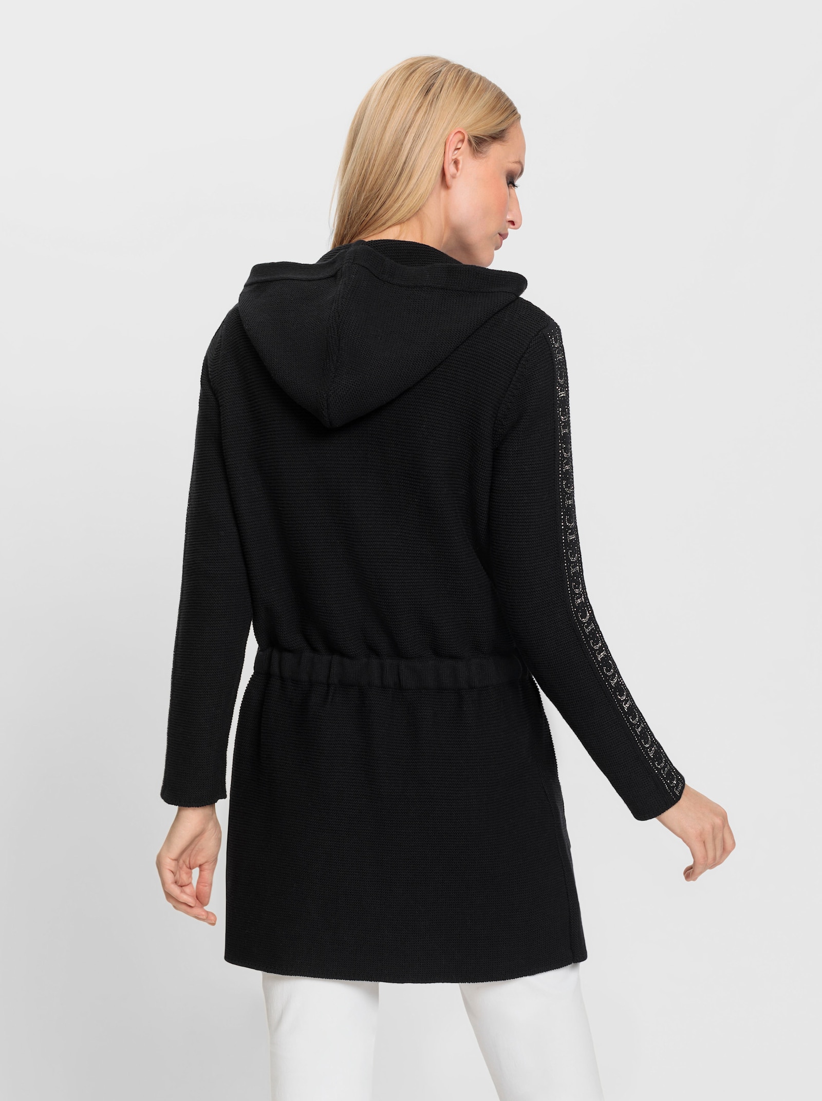 heine Kapuzenstrickjacke in offener Longform - schwarz