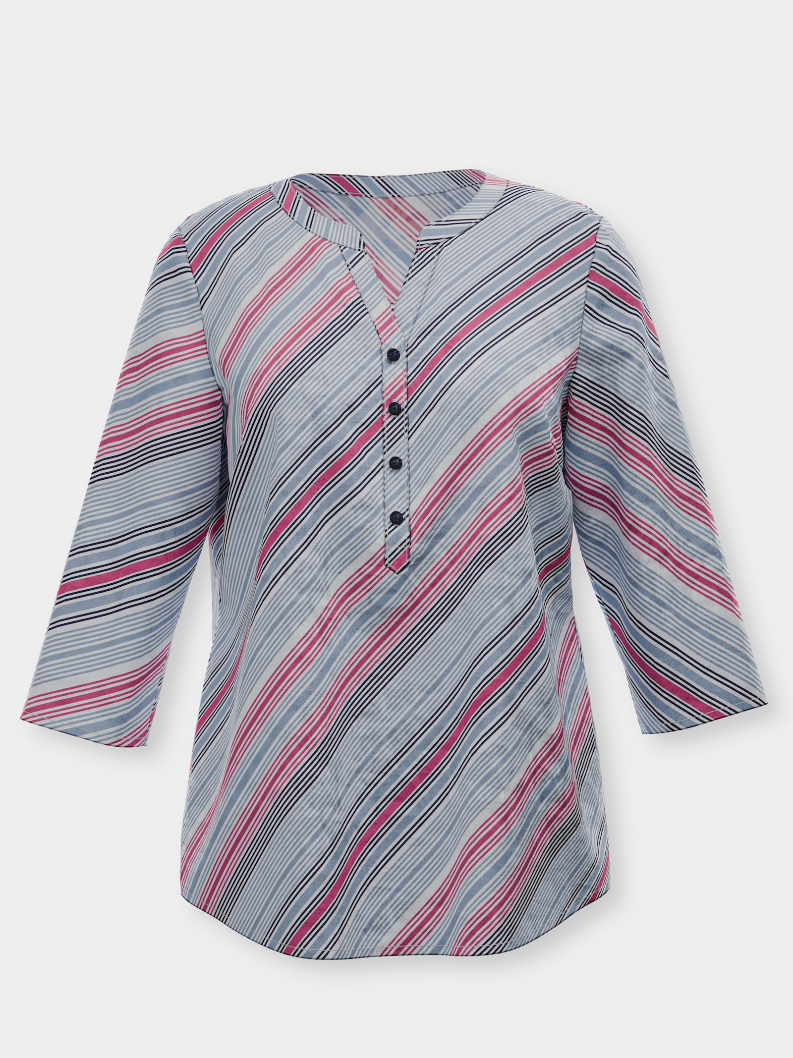 Schlupfbluse im Streifen-Dessin - ecru-marine-bedruckt