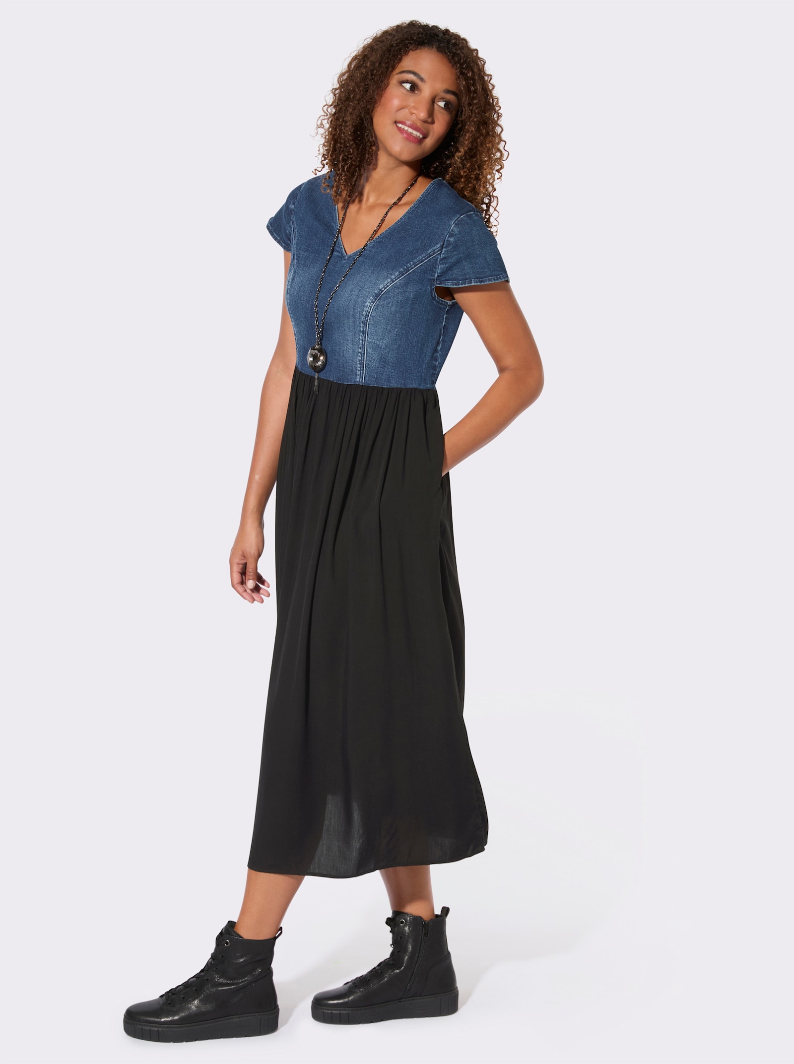 Webkleid mit Jeans-Oberteil - blue-stone-washed