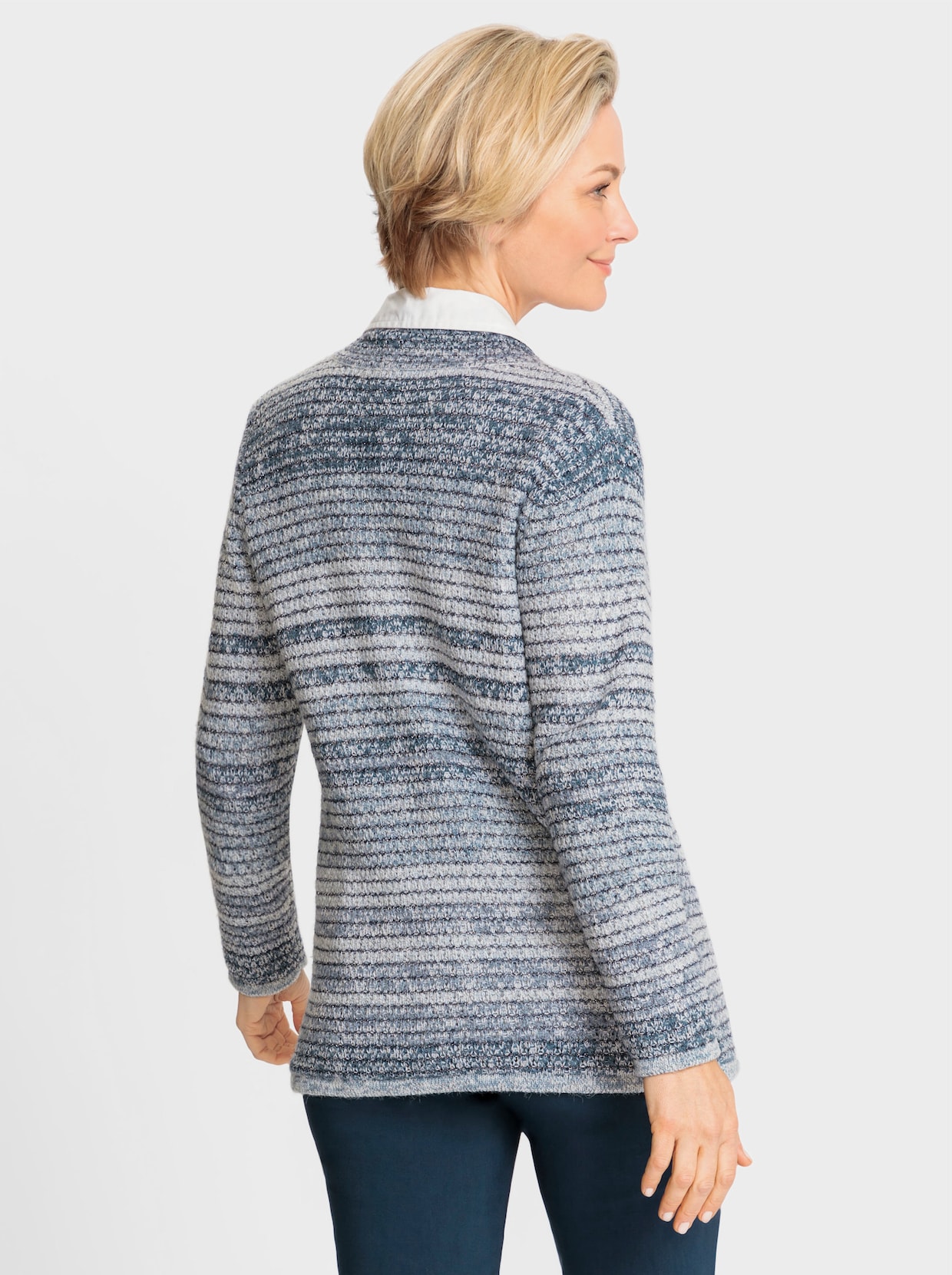 Strickjacke - rauchblau-taubenblau-gemustert