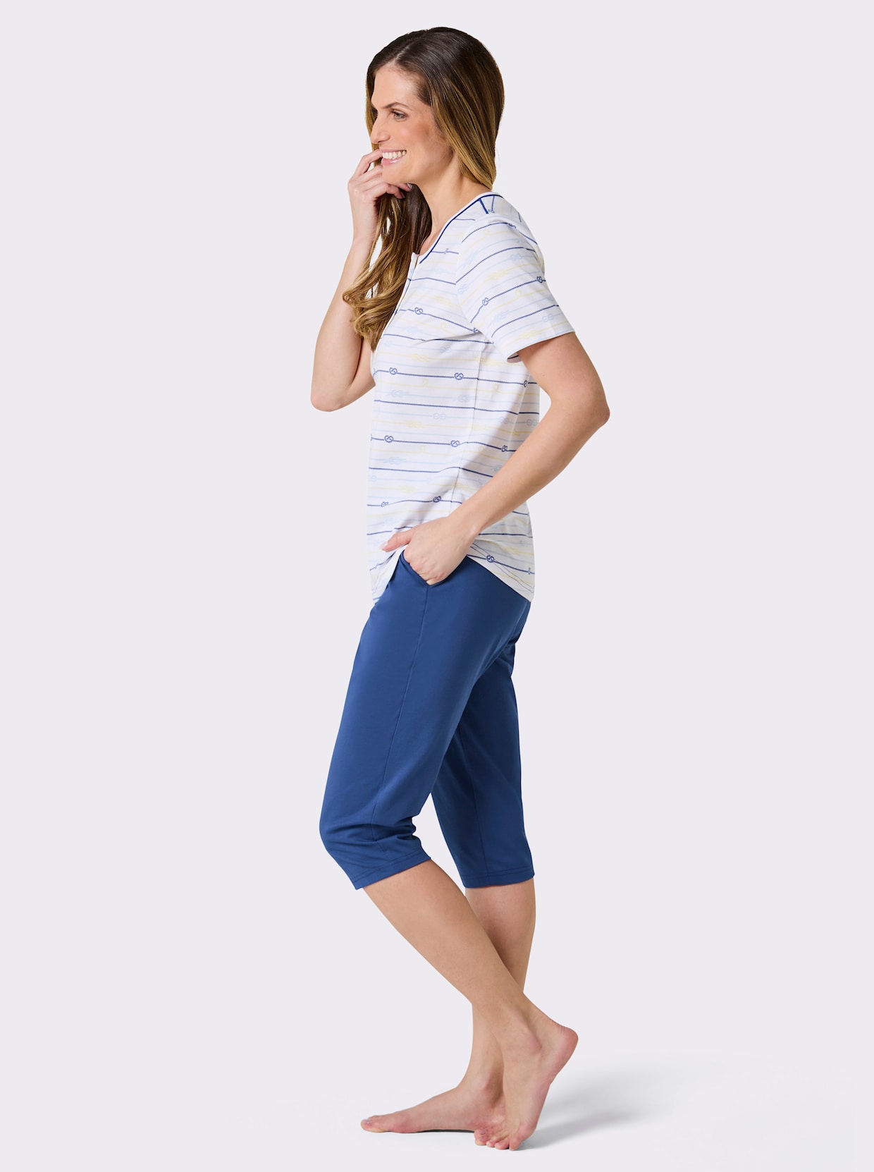 wäschepur Capri-Anzug - weiß-royalblau-bedruckt