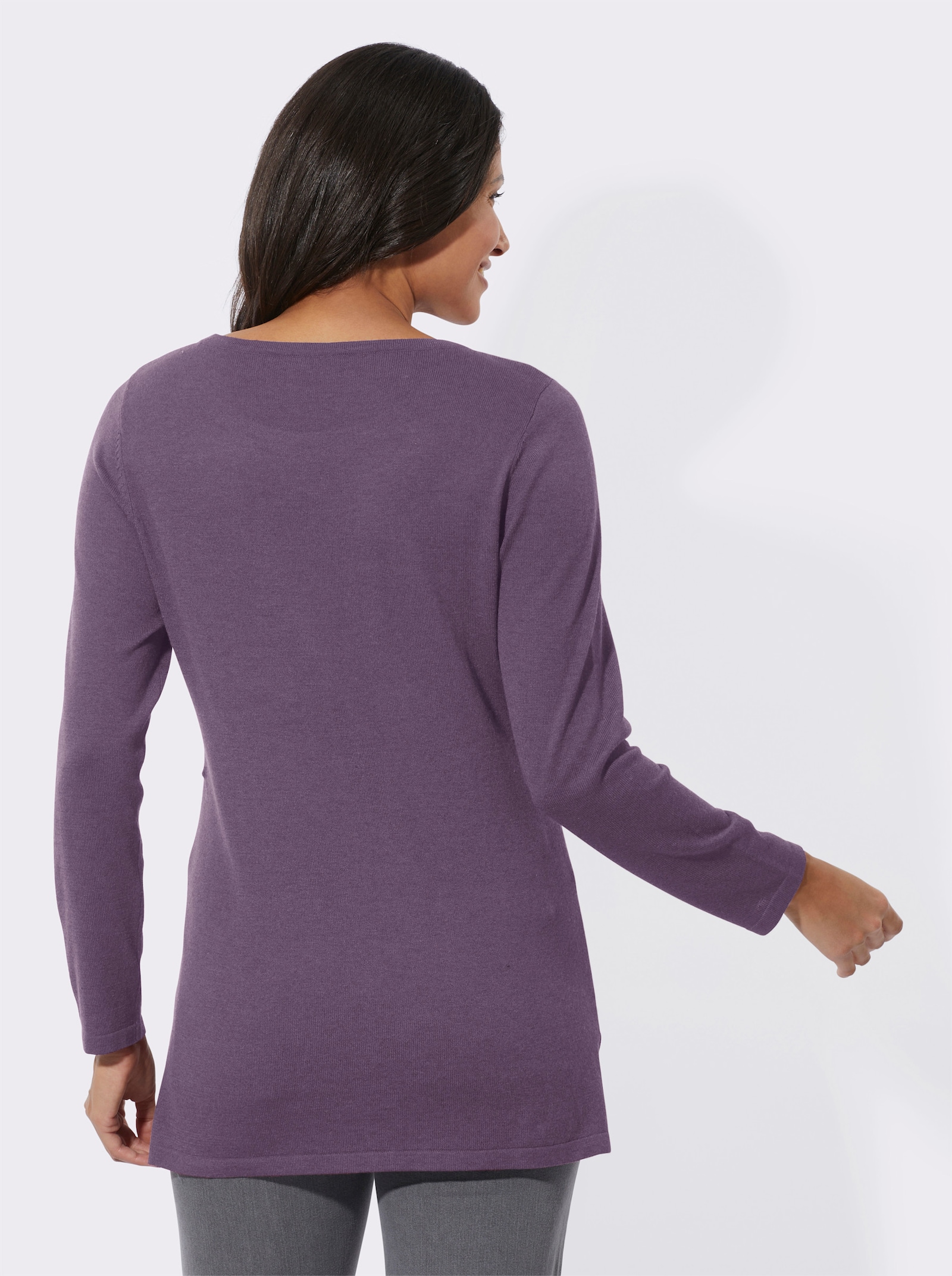 Longpullover in leichter A-Linie - feige-meliert