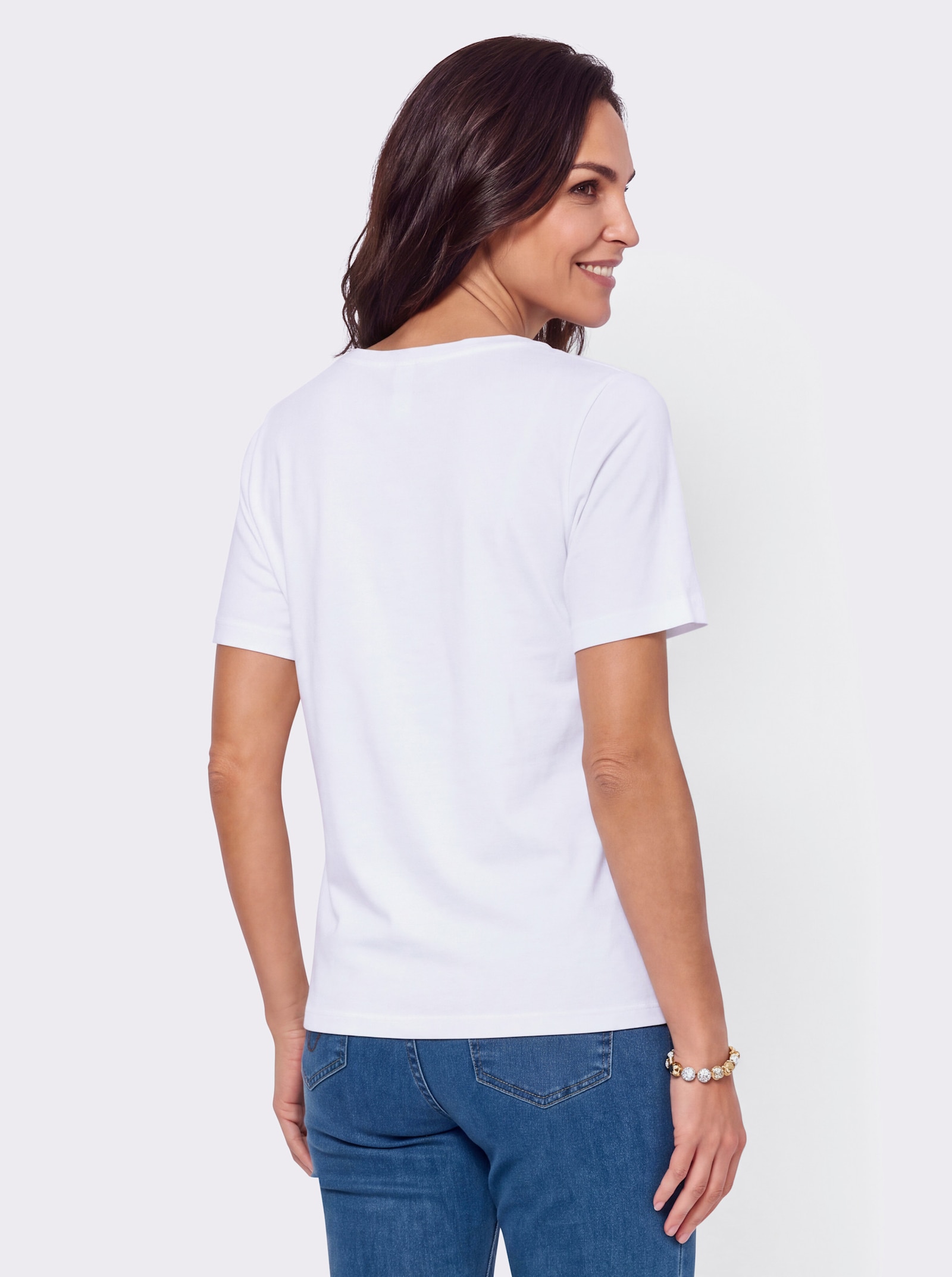 Kurzarmshirt mit platziertem Front-Druck - weiß-jeansblau-bedruckt