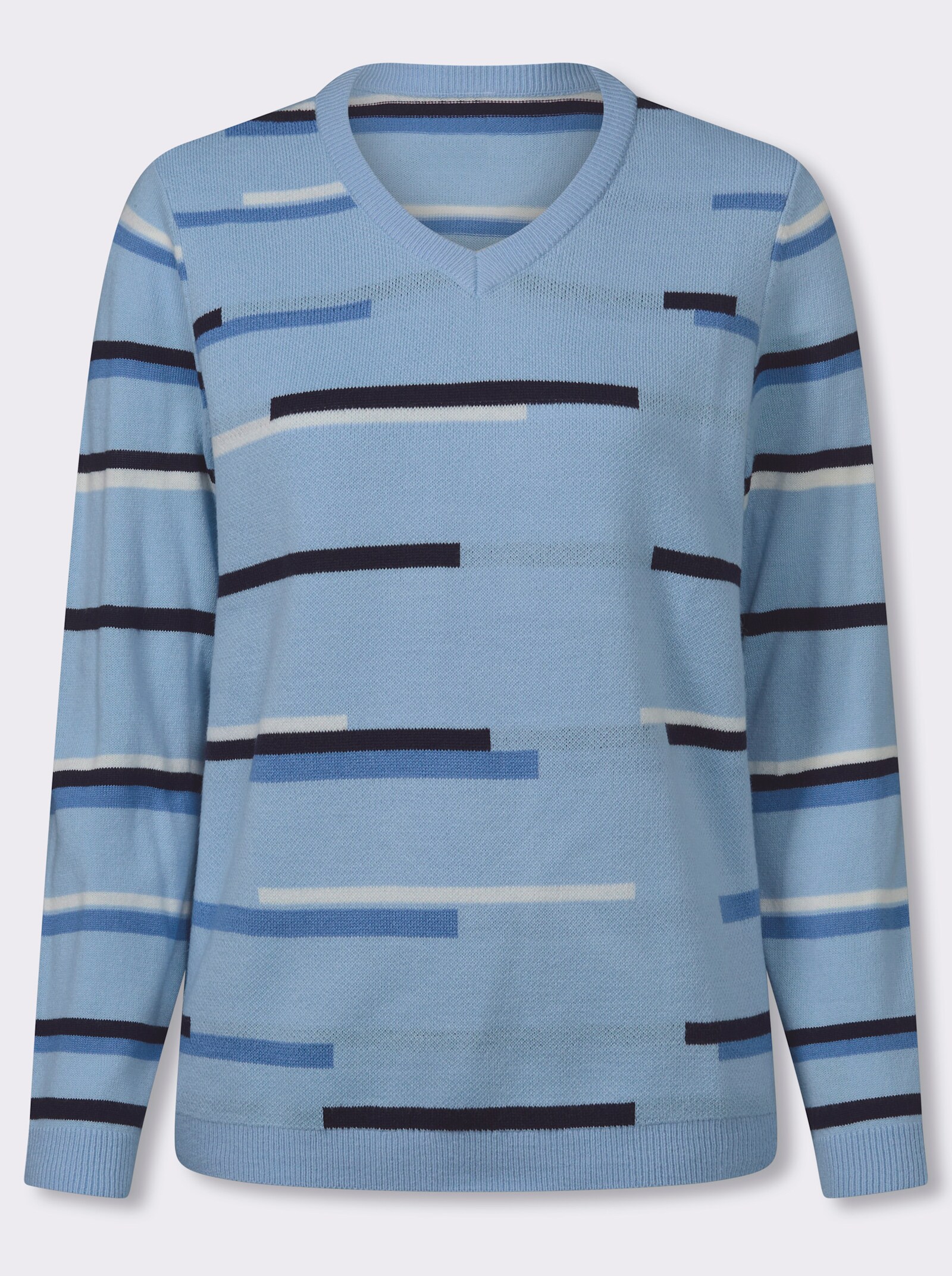 Langarm-Pullover in Jacquard-Streifenmuster - eisblau-mittelblau-gemustert
