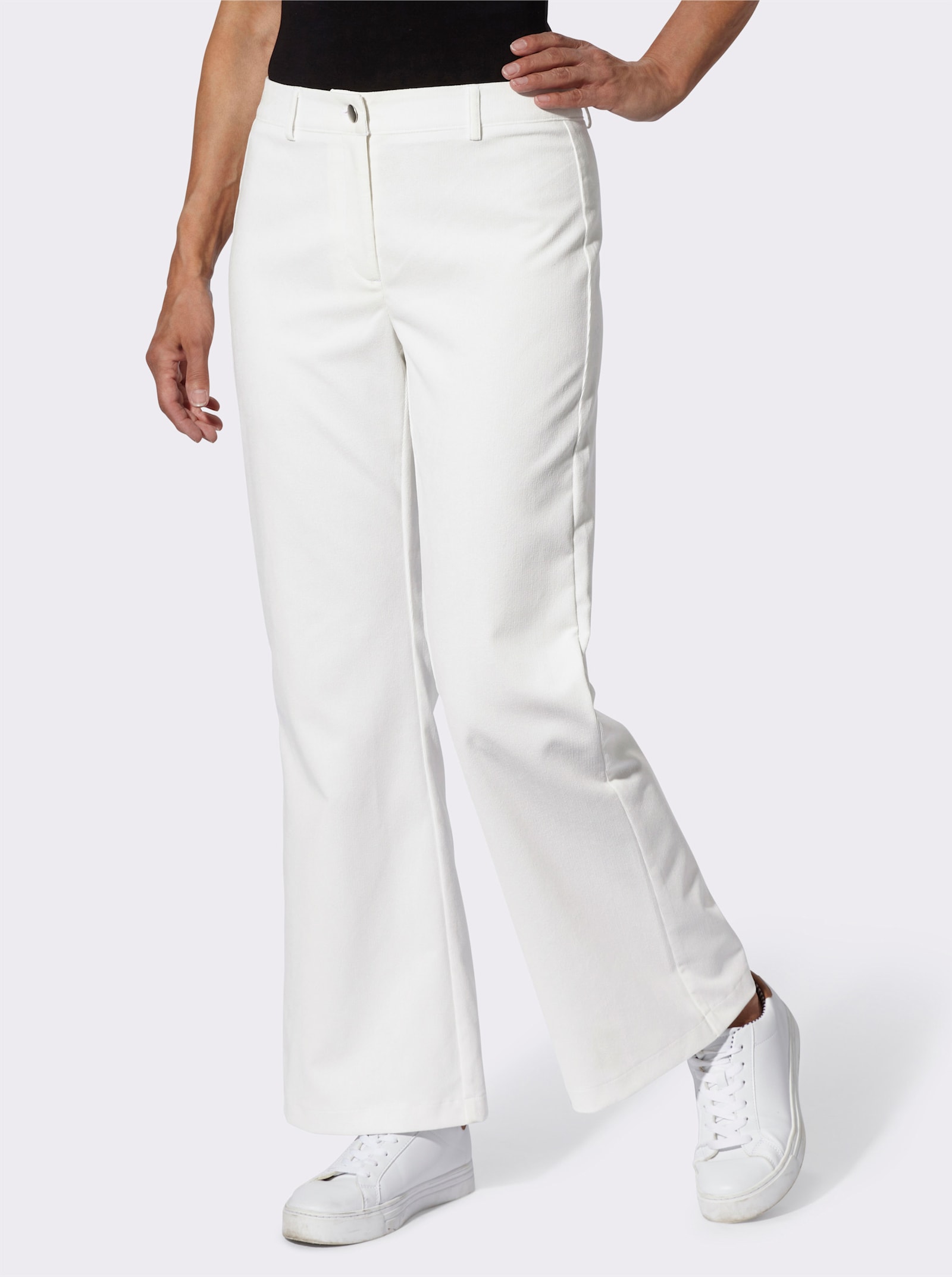 Kordové kalhoty s rozšířeným střihem - ecru