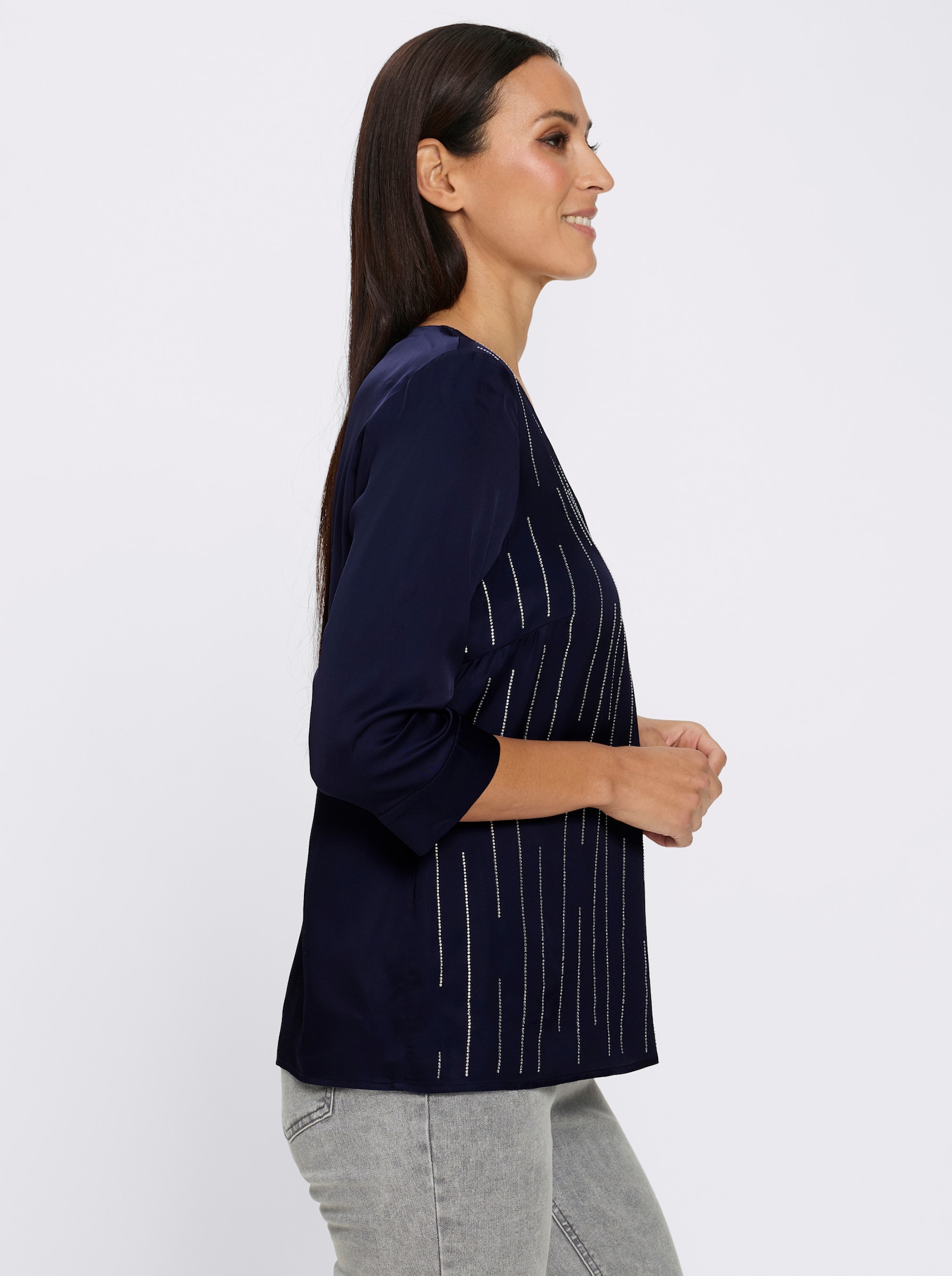 heine Satinbluse mit Glitzersteinchen - marine