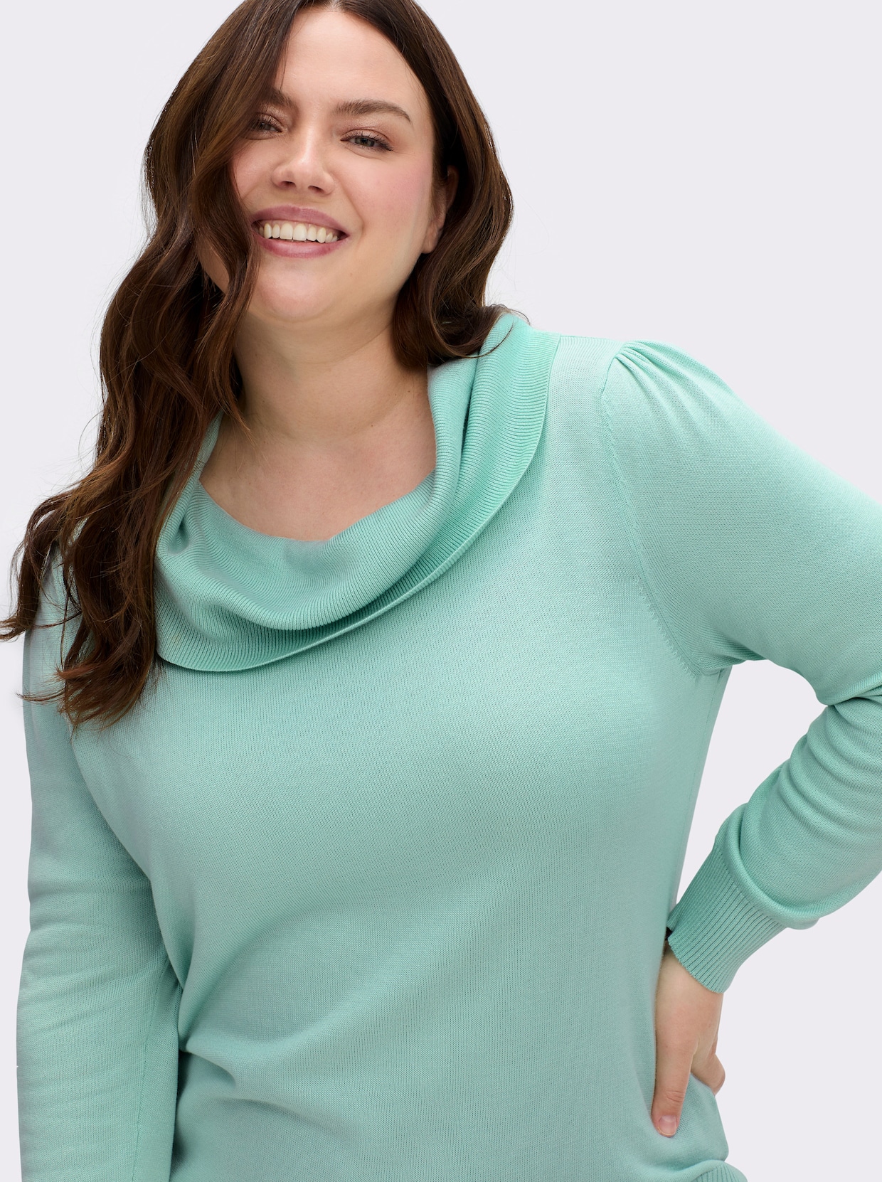 Wasserfallpullover im Baumwoll-Viskose-Mix - mint