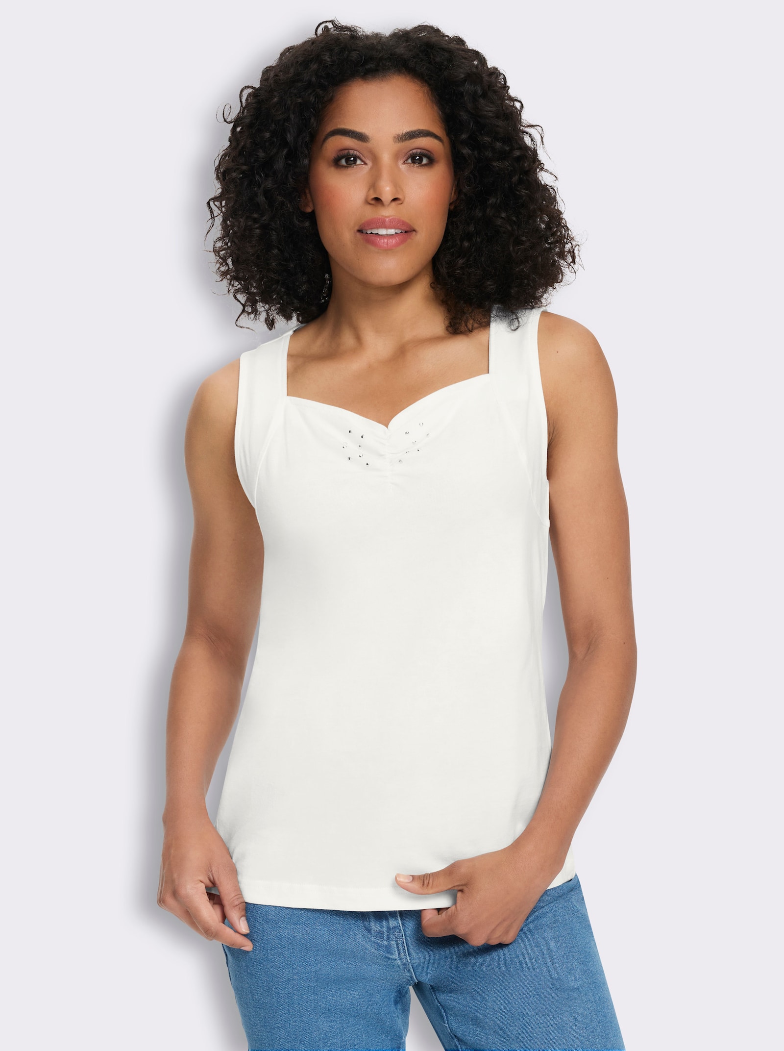 Shirttop met hartvormige hals - ecru