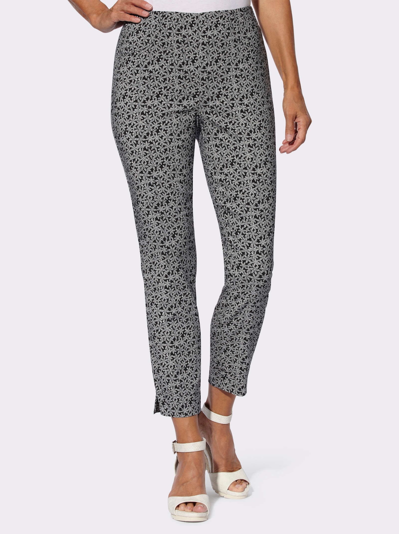 Pantalon en bengaline avec ceinture élastique - noir-blanc imprimé