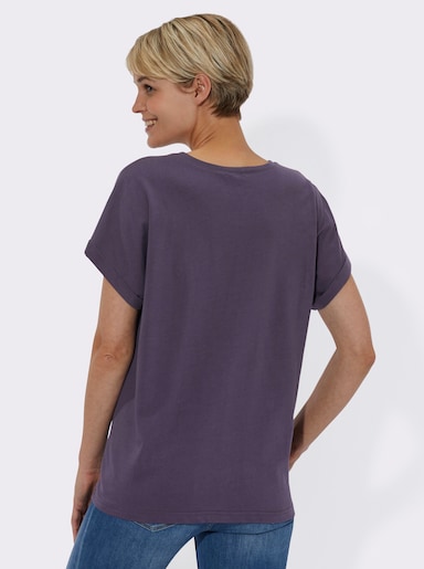 Rundhalsshirt mit Blüten-Dessin - pflaume-bedruckt