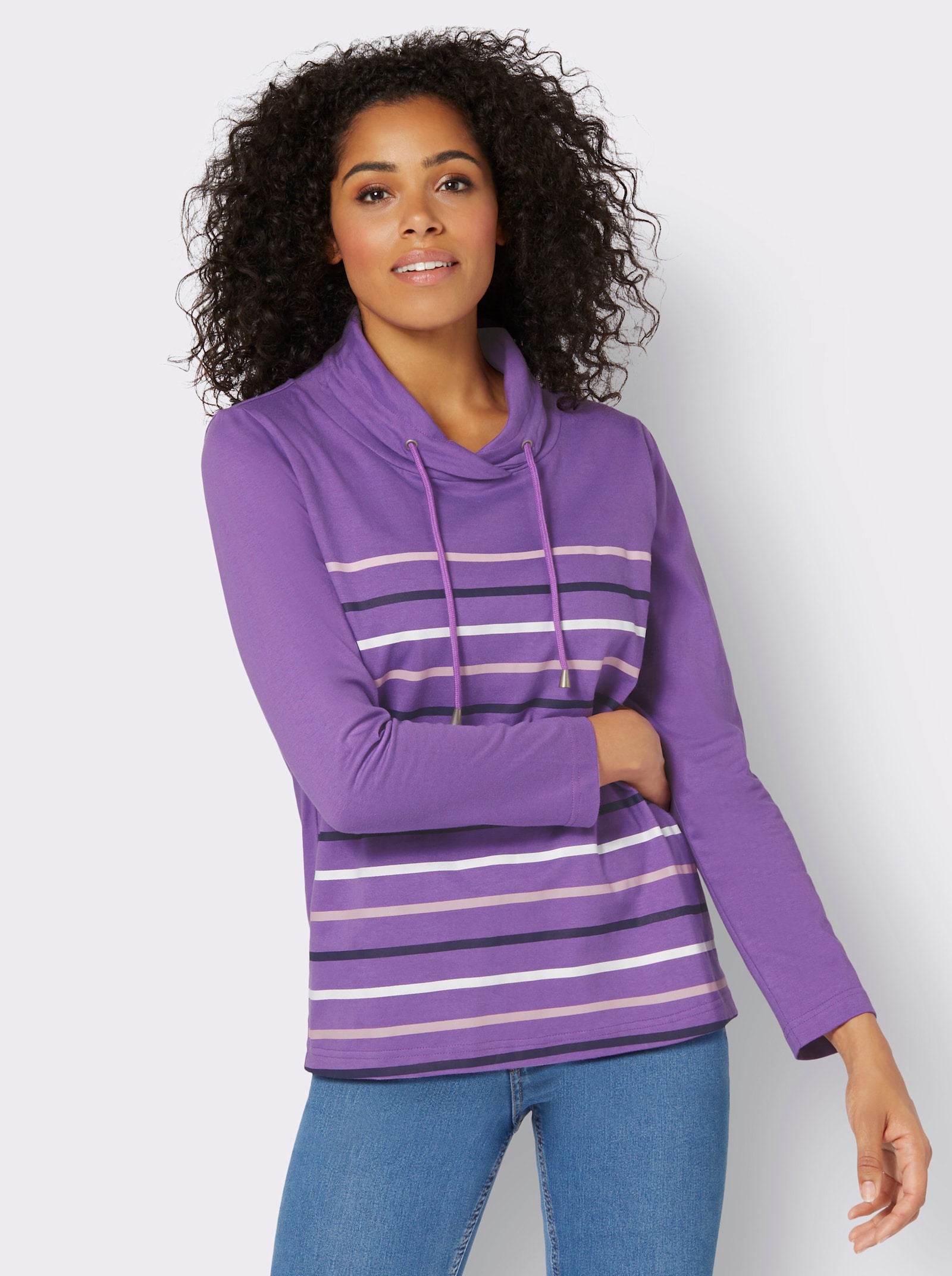 Tričko se stojáčkem a tunýlkem - lila-proužek