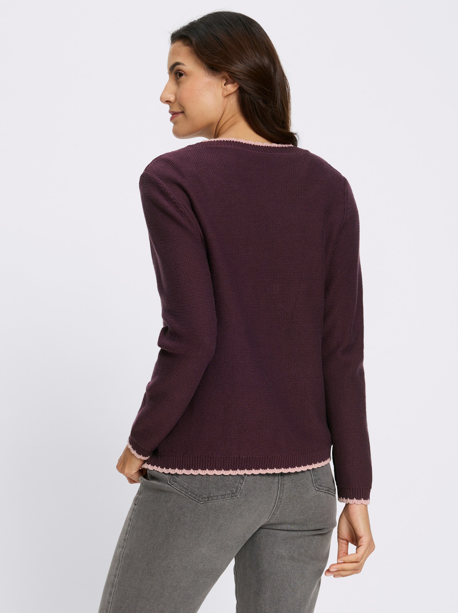 Strickjacke mit Muschelkante - burgund