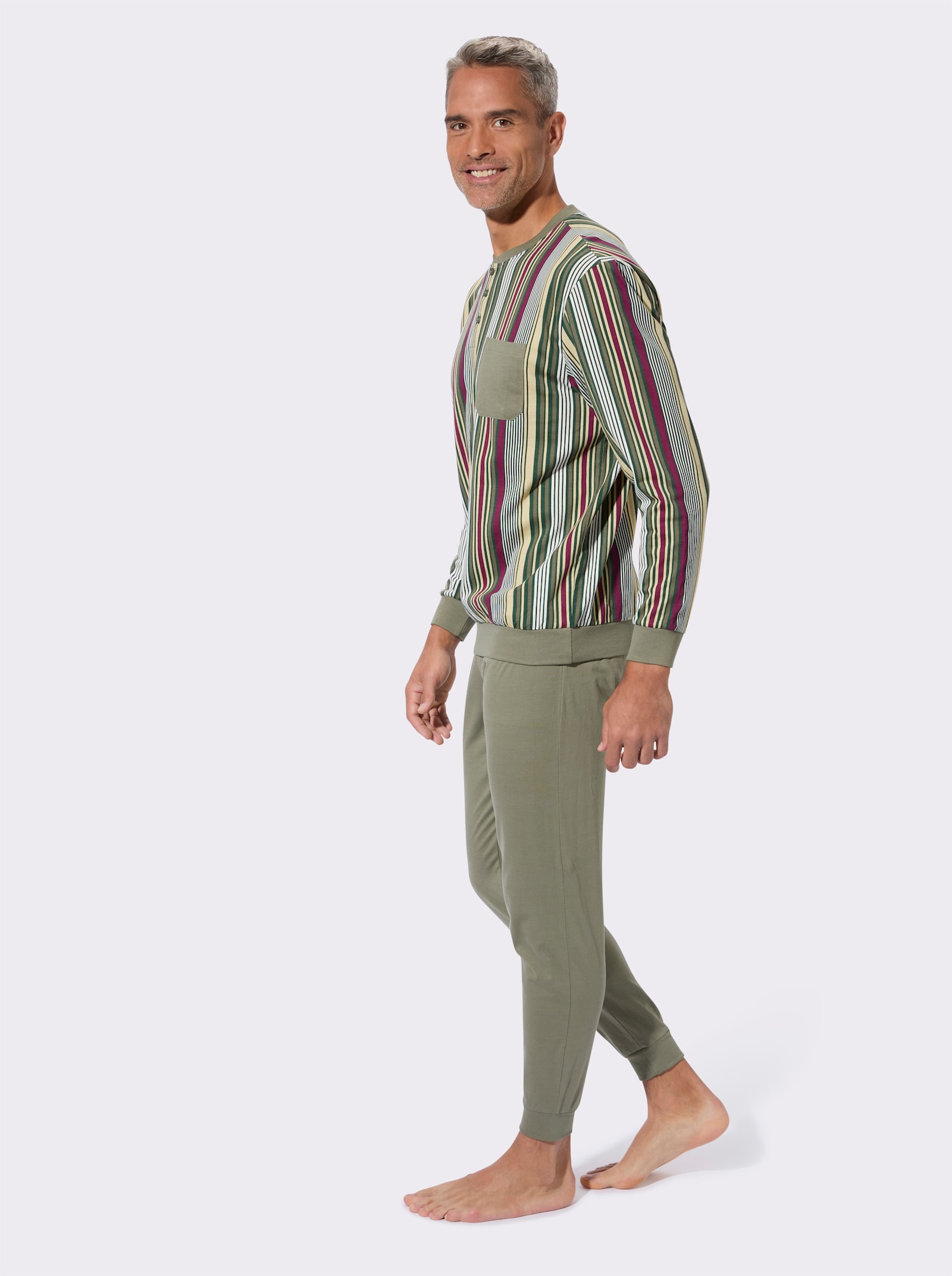 Pyžamo s elastickými náplety - khaki-proužek