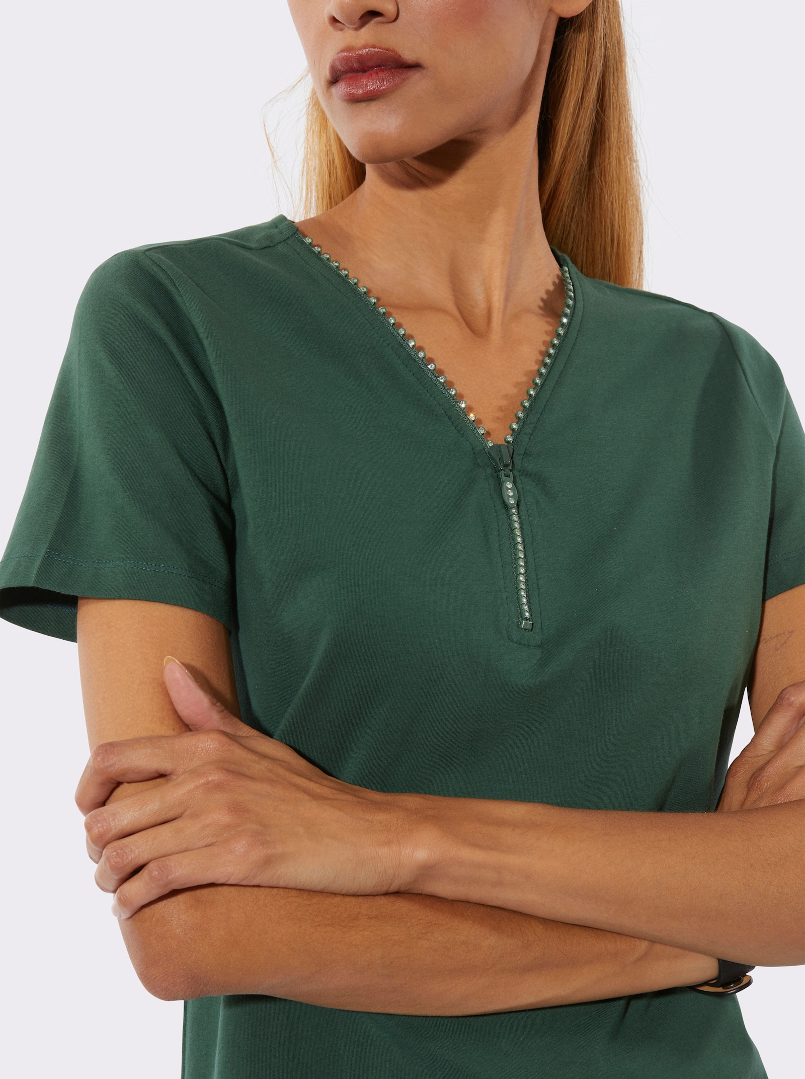 Kurzarmshirt mit kurzem Reißverschluss - moos