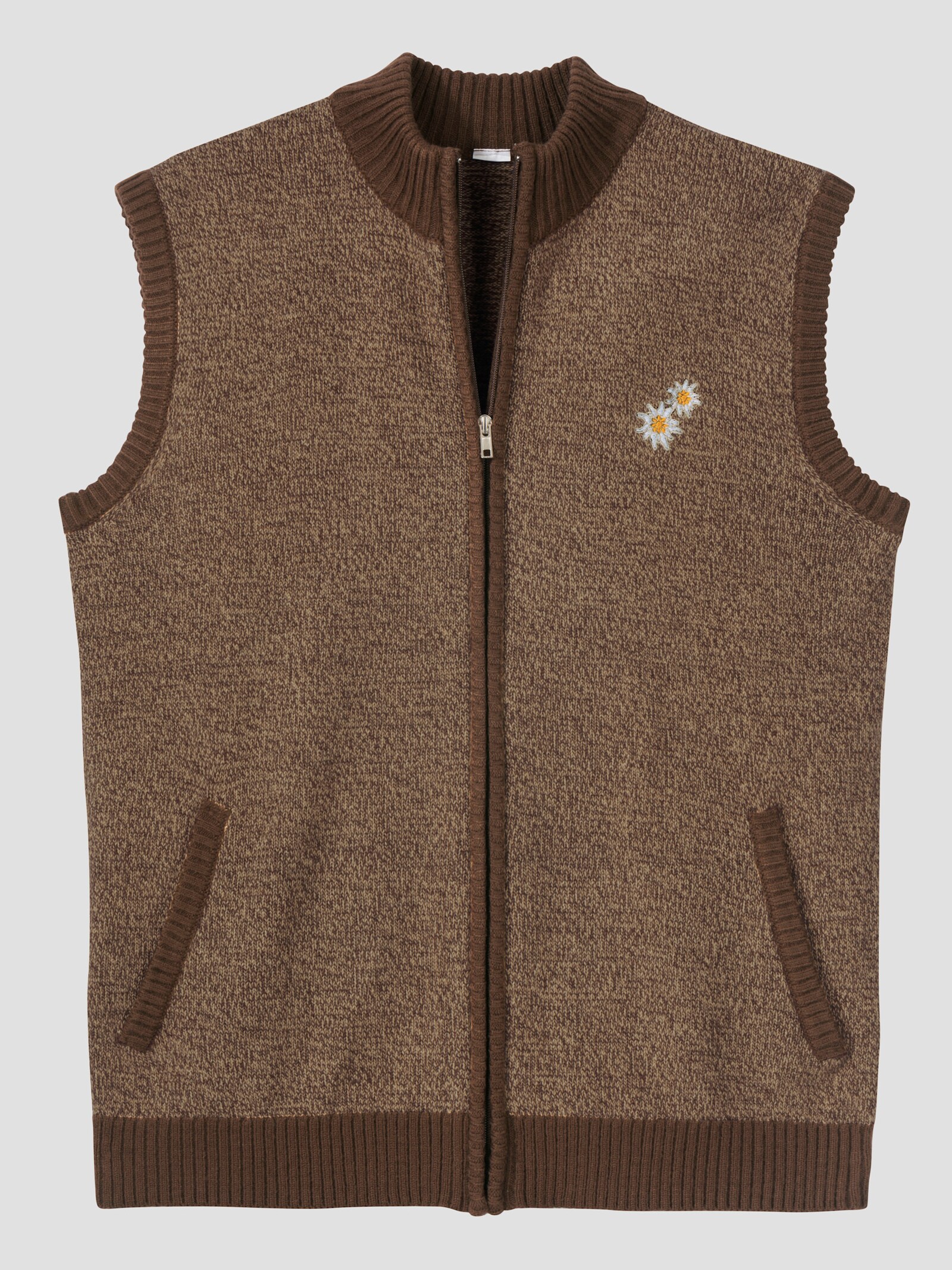 Strickweste in Melange-Optik - schoko-camel-meliert