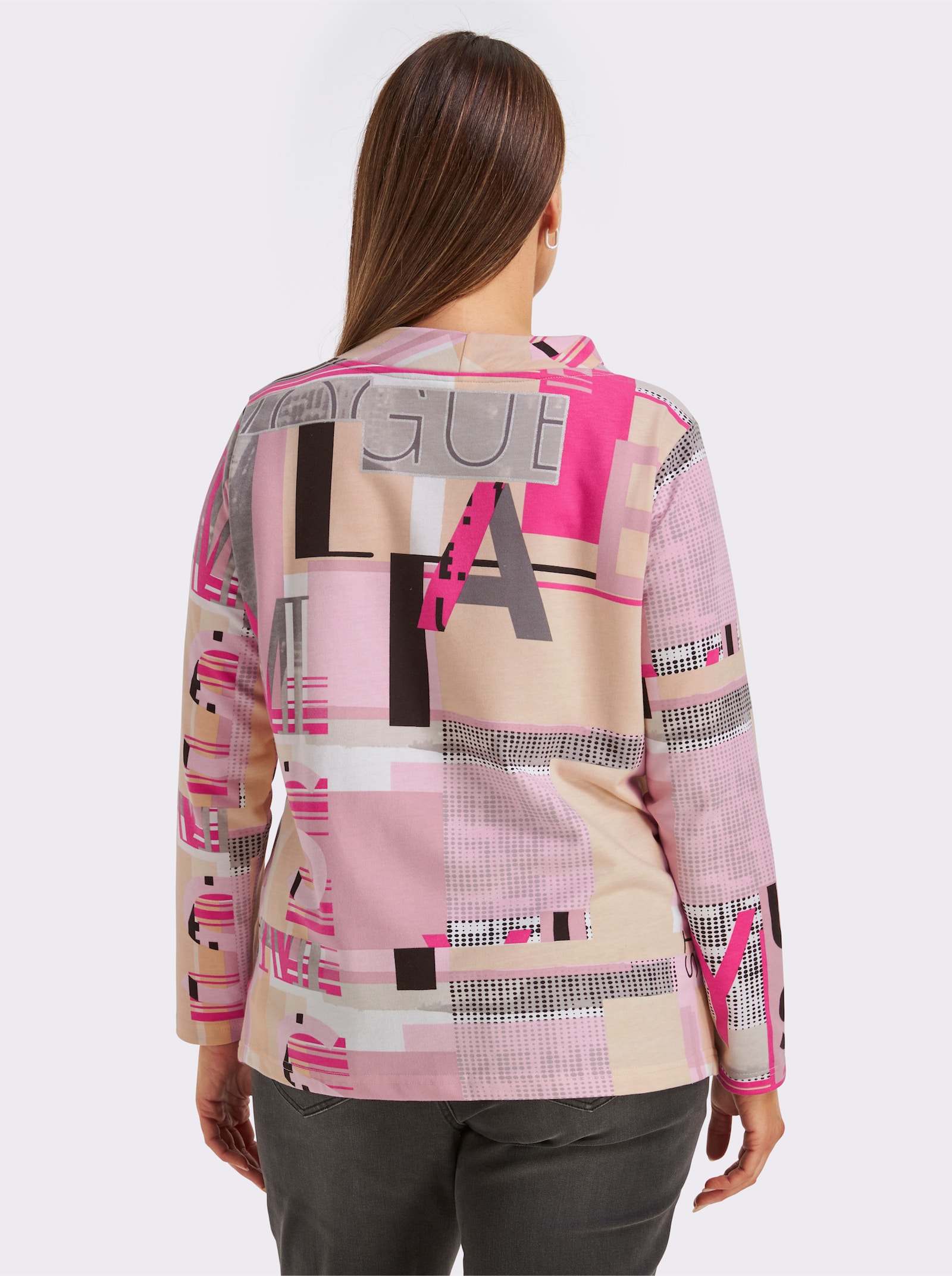 Sweatshirt mit Buchstaben-Print - fuchsia-ecru