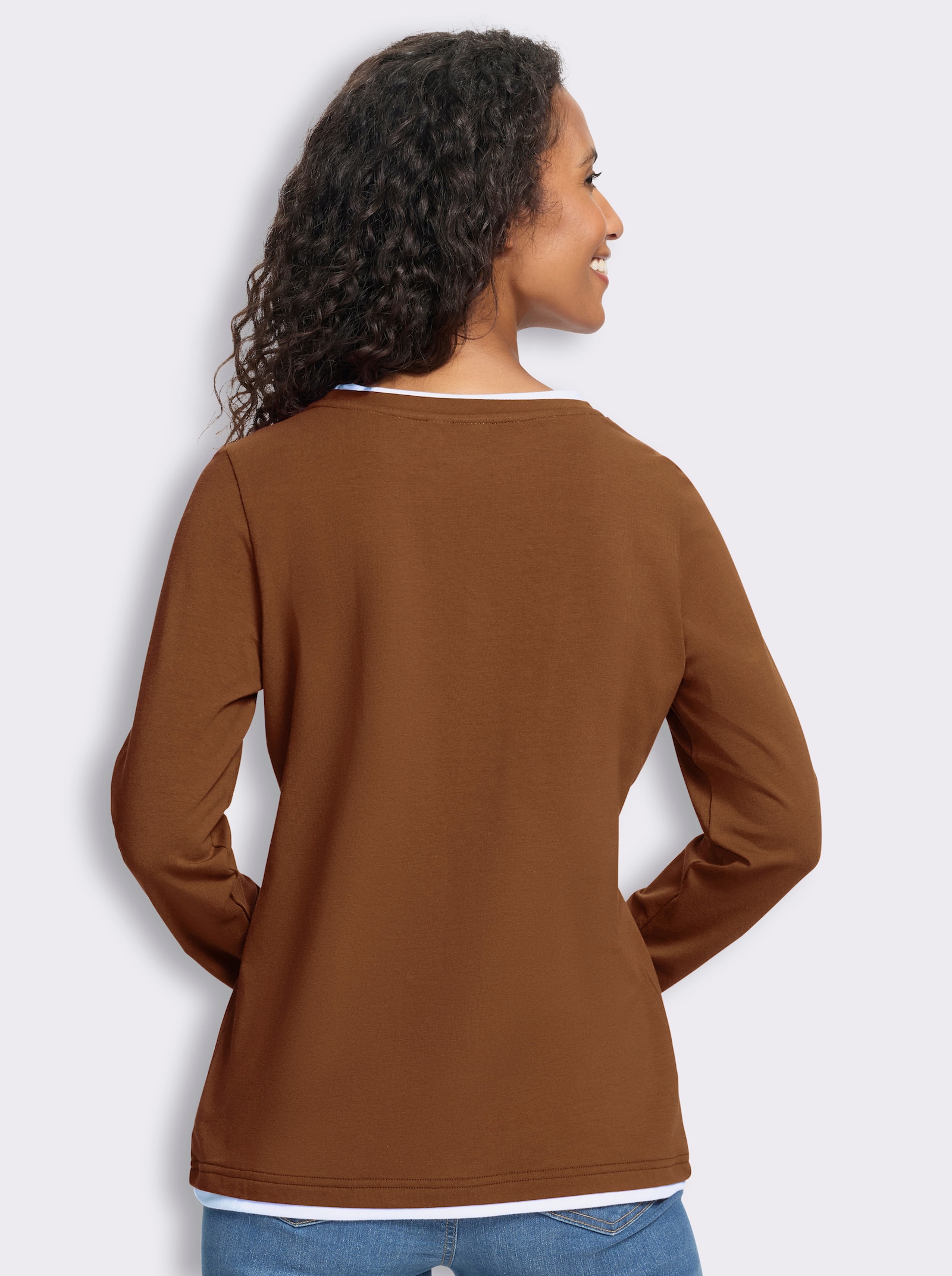 heine Rundhalsshirt in 2-in-1-Optik - cognac-weiß