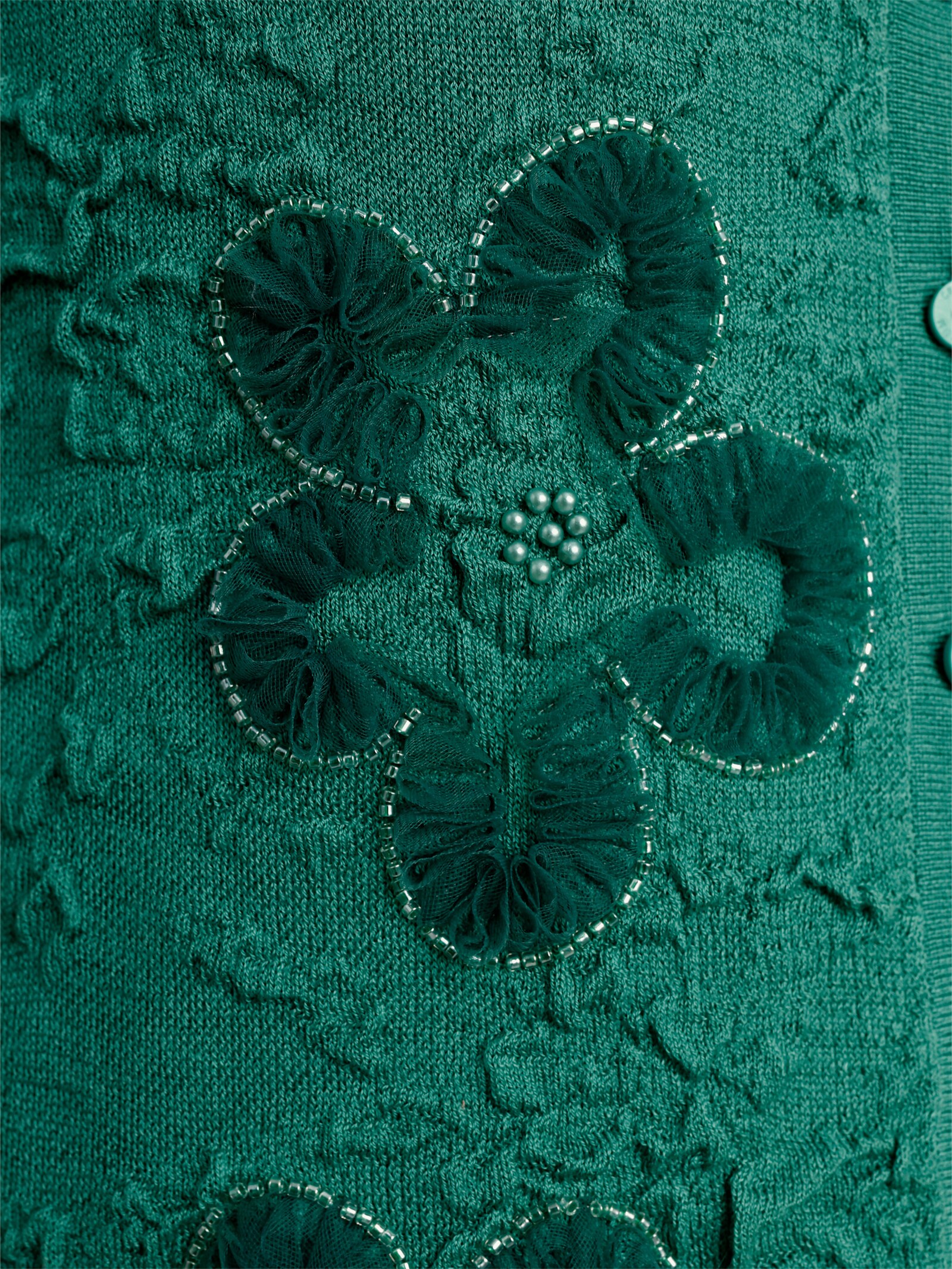 CREATION L PREMIUM Feinstrickjacke mit 3D-Motiven - smaragd