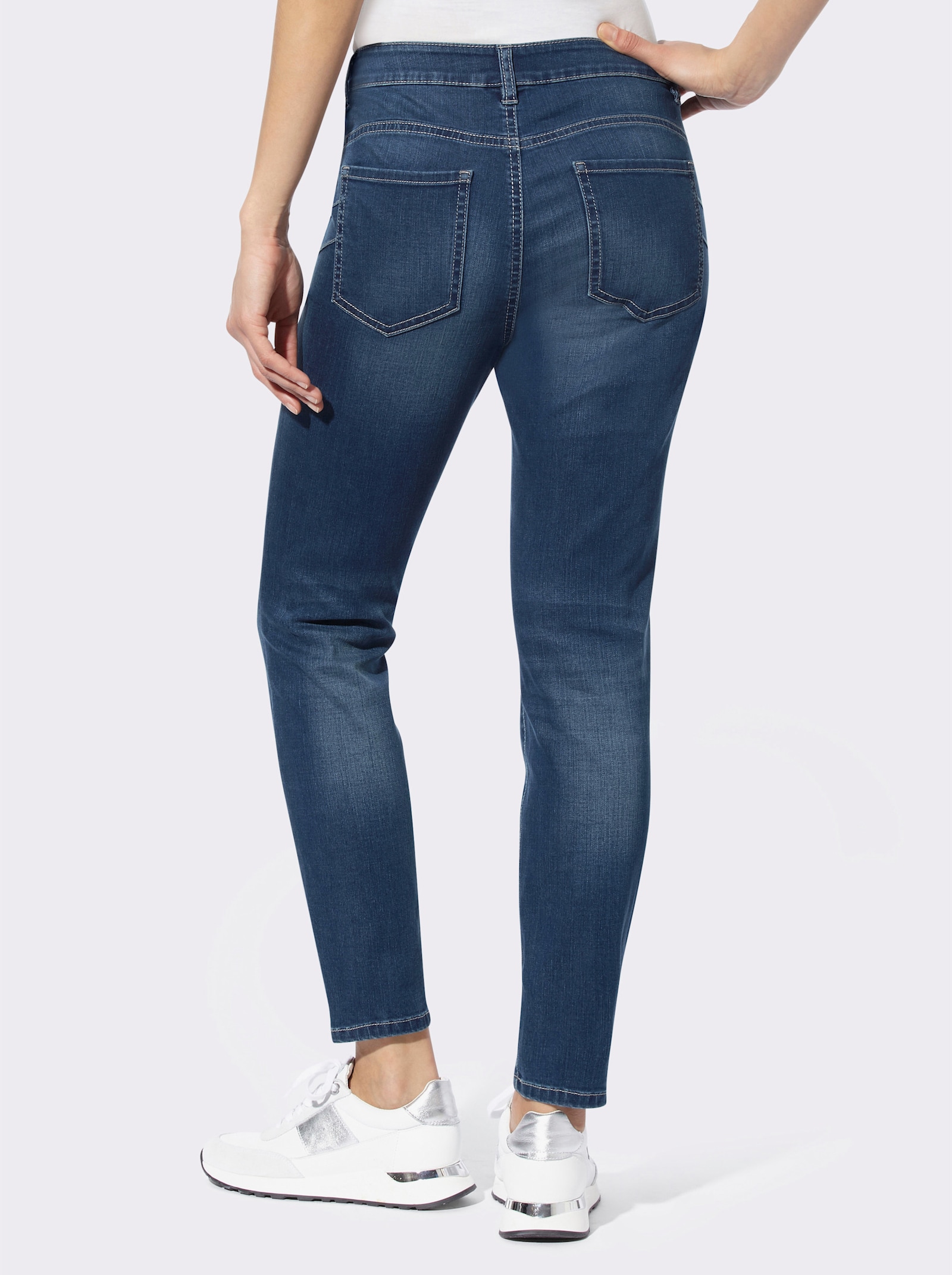 heine 5-Pocket-Jeans mit kontrastfarbigen Nähten - blue-stone-washed