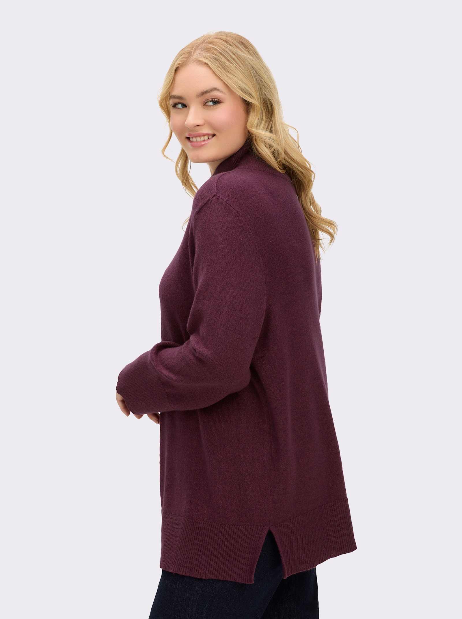 sheego Pullover mit Melangegarn - bordeaux-burgund-meliert