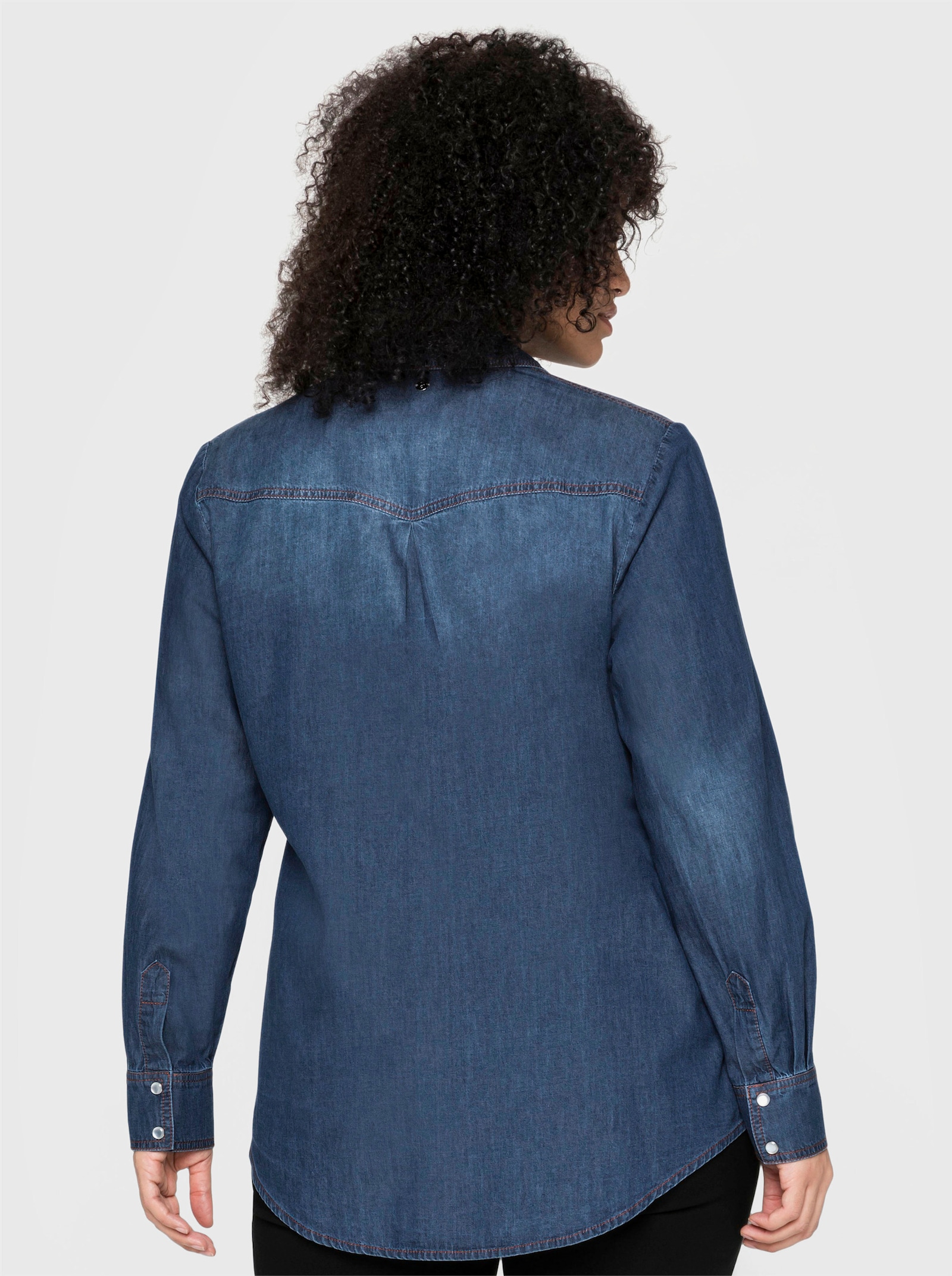 sheego Jeansbluse mit Druckknöpfen - blue denim