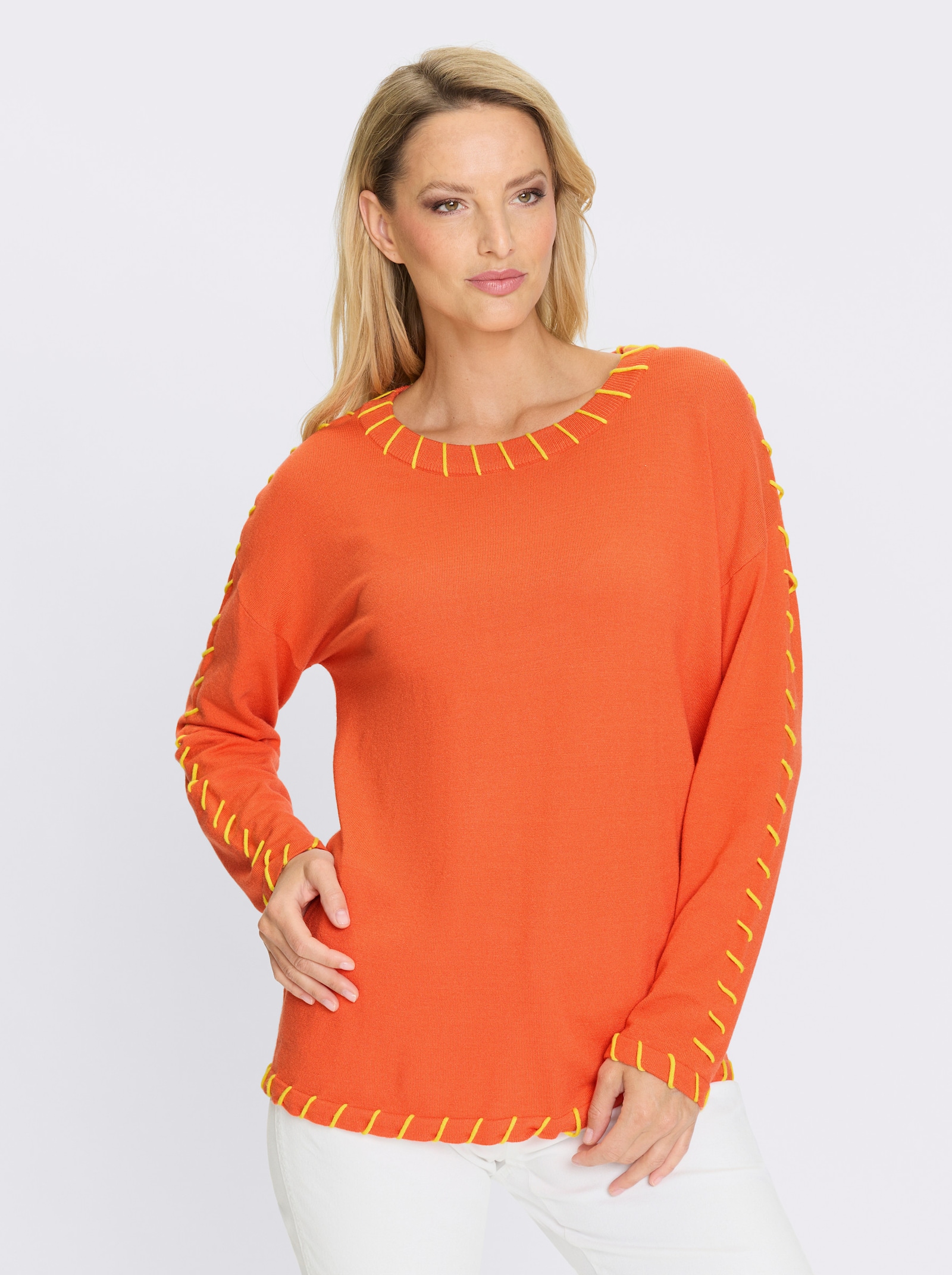 heine Pullover van fijntricot met contrastdetails - oranje