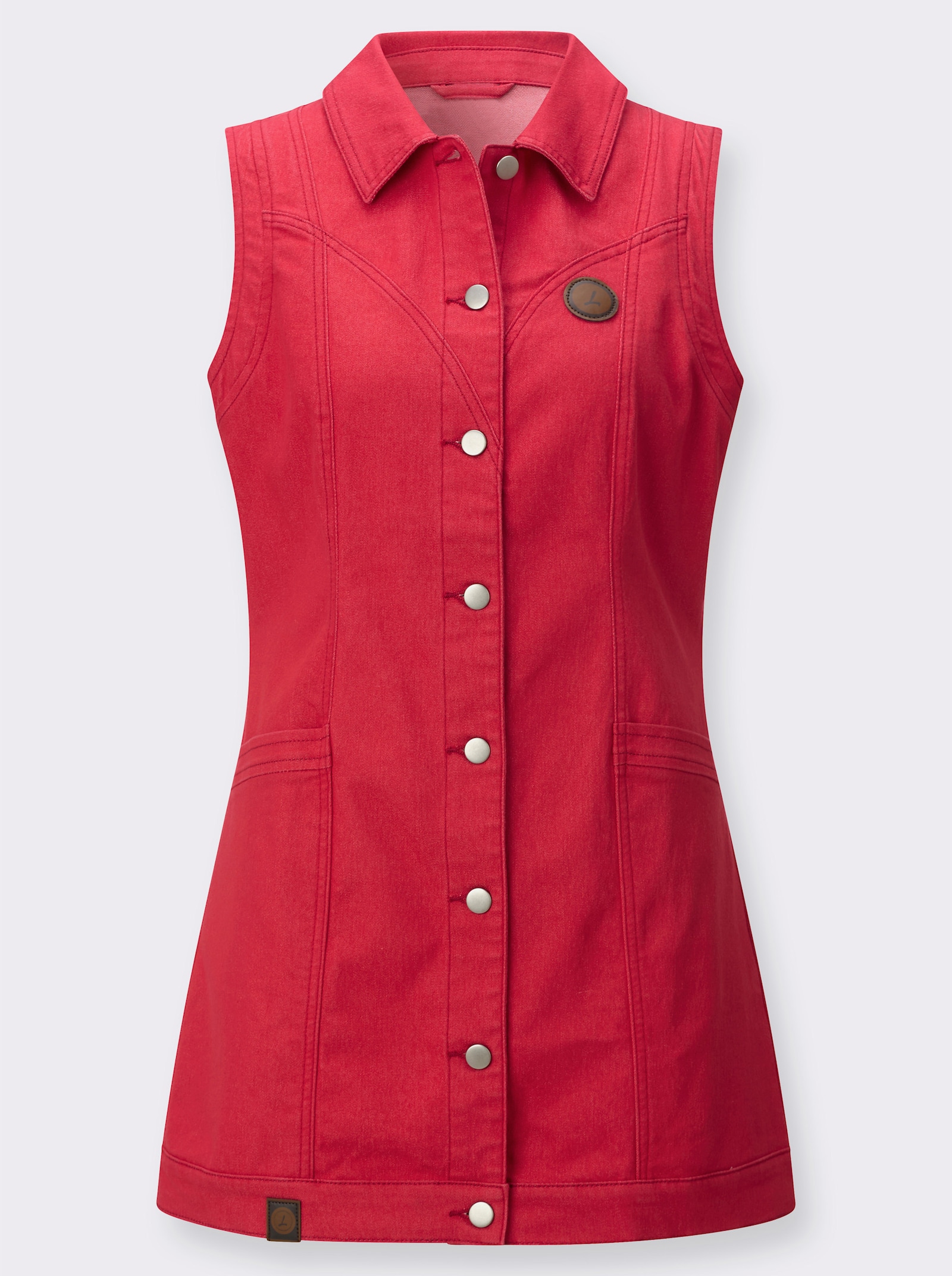 Jeansweste in Longform - erdbeere