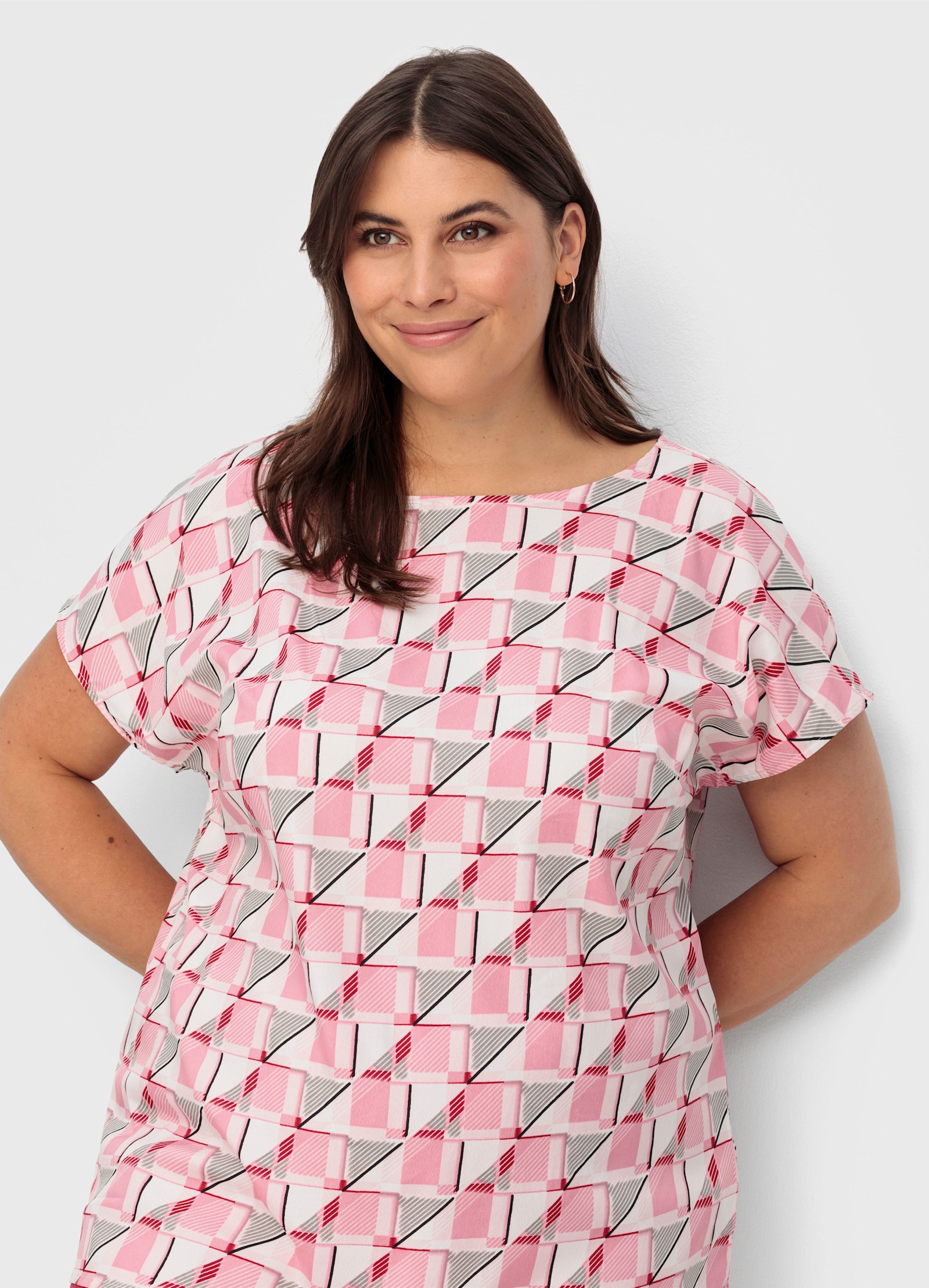 Schlupfbluse mit grafischem Druck, Crêpe-Qualität - altrosa-gemustert