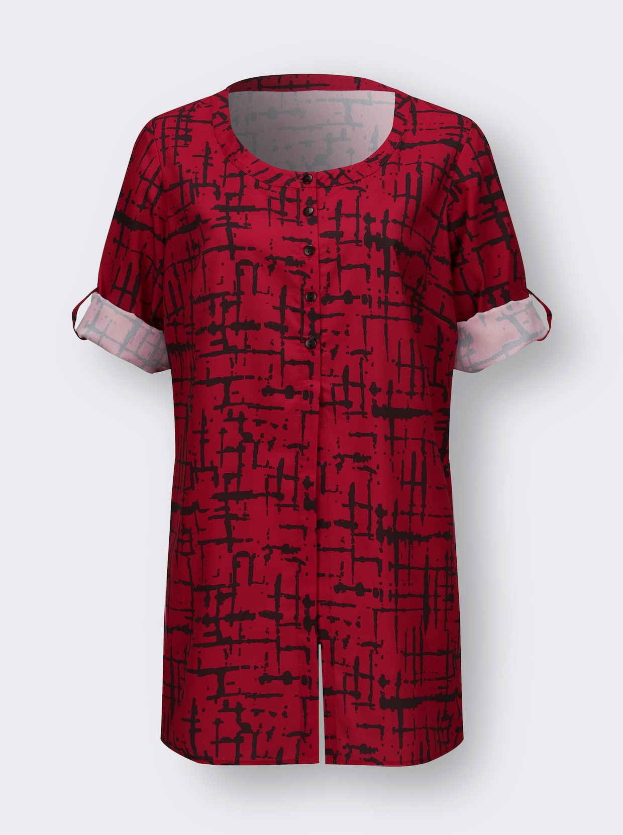 Longline blouse - rood/zwart geprint