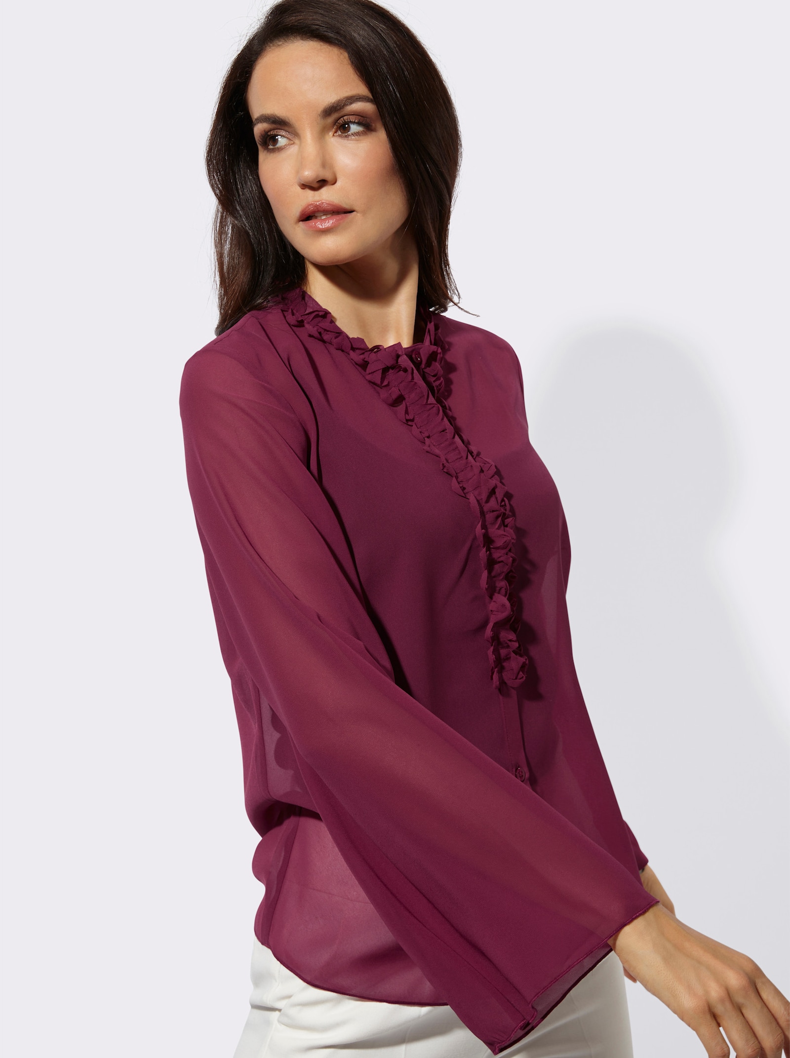 Langarm-Bluse aus duftigem Georgette - bordeaux