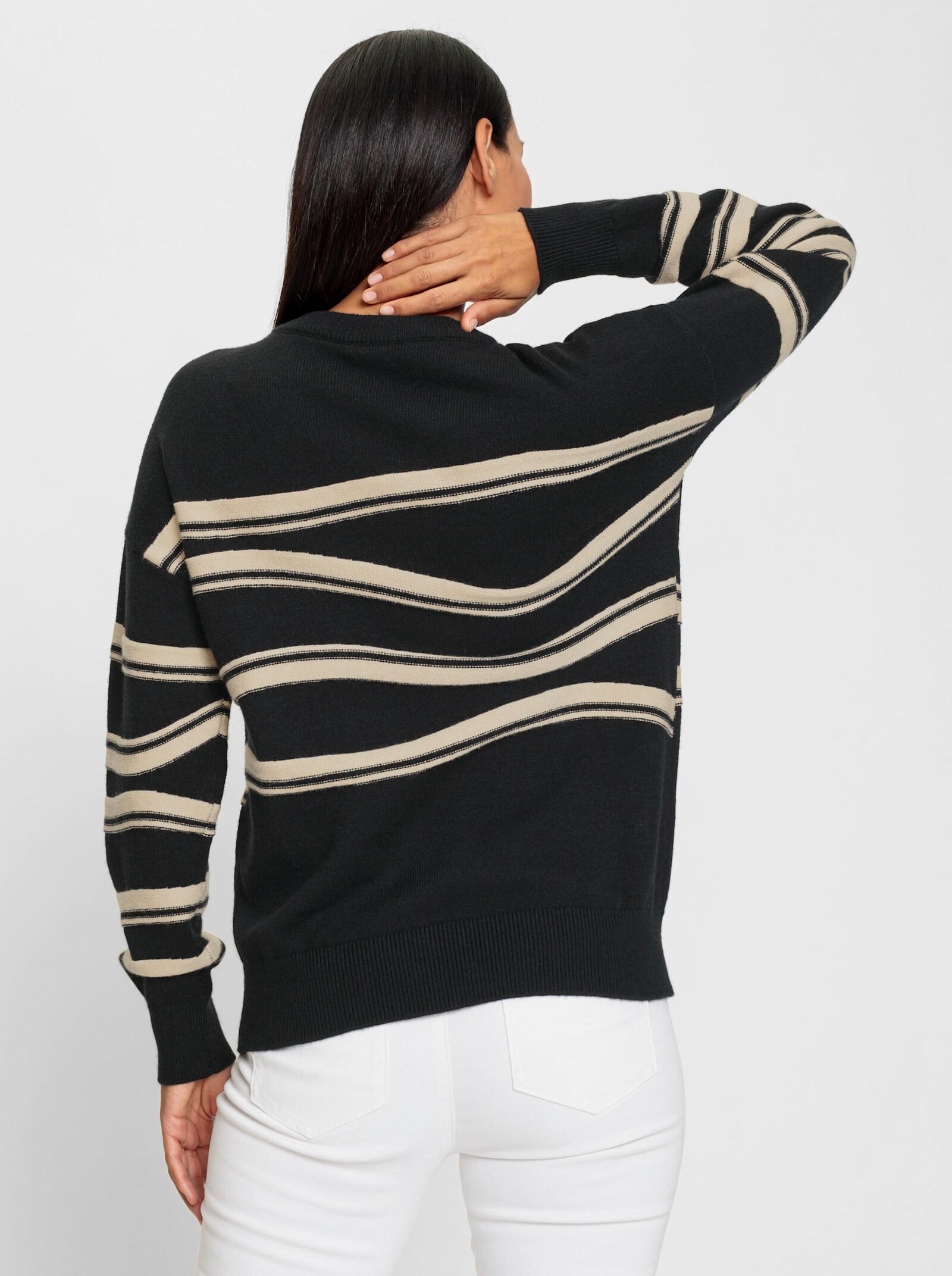 heine Pullover met lange mouwen en intarsia - zwart/zand gedessineerd