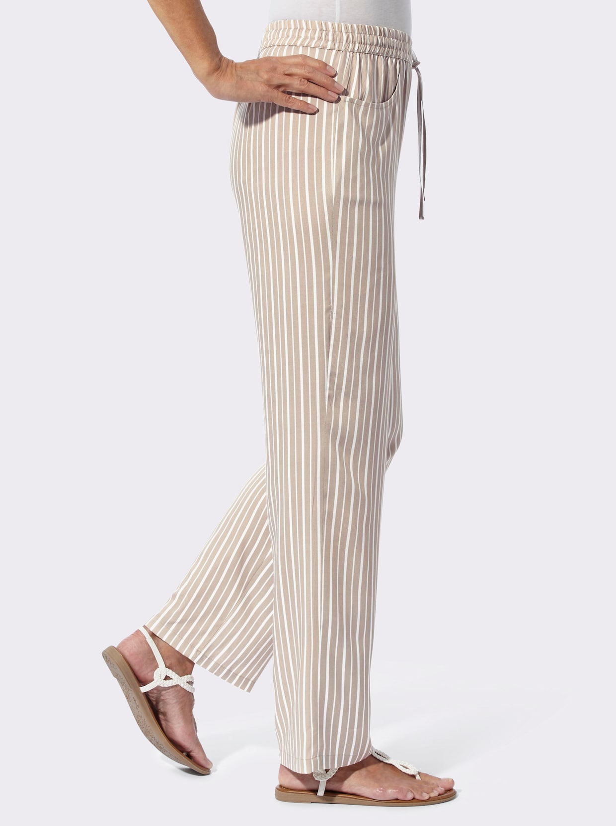 comfortbroek - sesam/wit gestreept