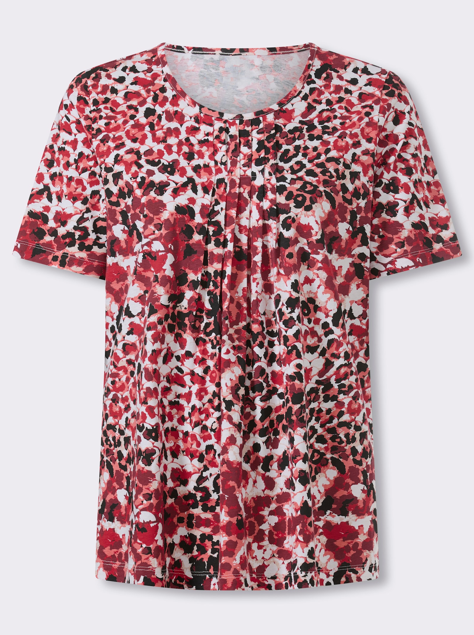 Shirt met korte mouwen en vachtpatroon - rood/zwart geprint